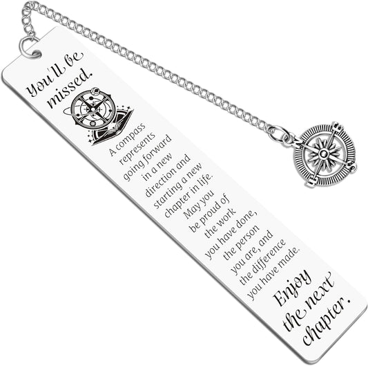Metal Bookmark Retirement Gifts for Women Men Coworker Leaving Gifts for Women Going Away Goodbye Farewell Gift for Coworkers Friends Employee Compass Bookmarks
