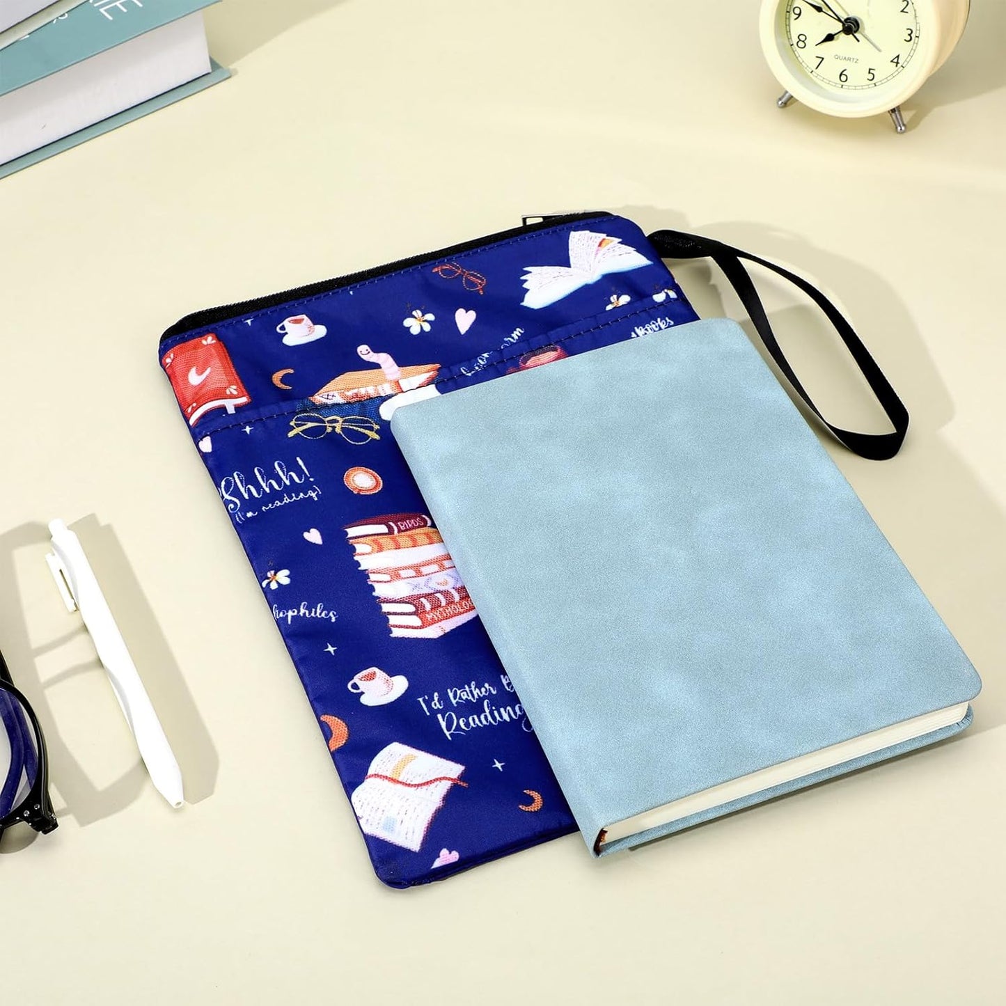 Waterproof Book Sleeve, Just One More Chapter Book Covers with Zipper and Front Pocket Washable Books Protector for Readers Lovers Gifts Books Accessories for Travel Vacation