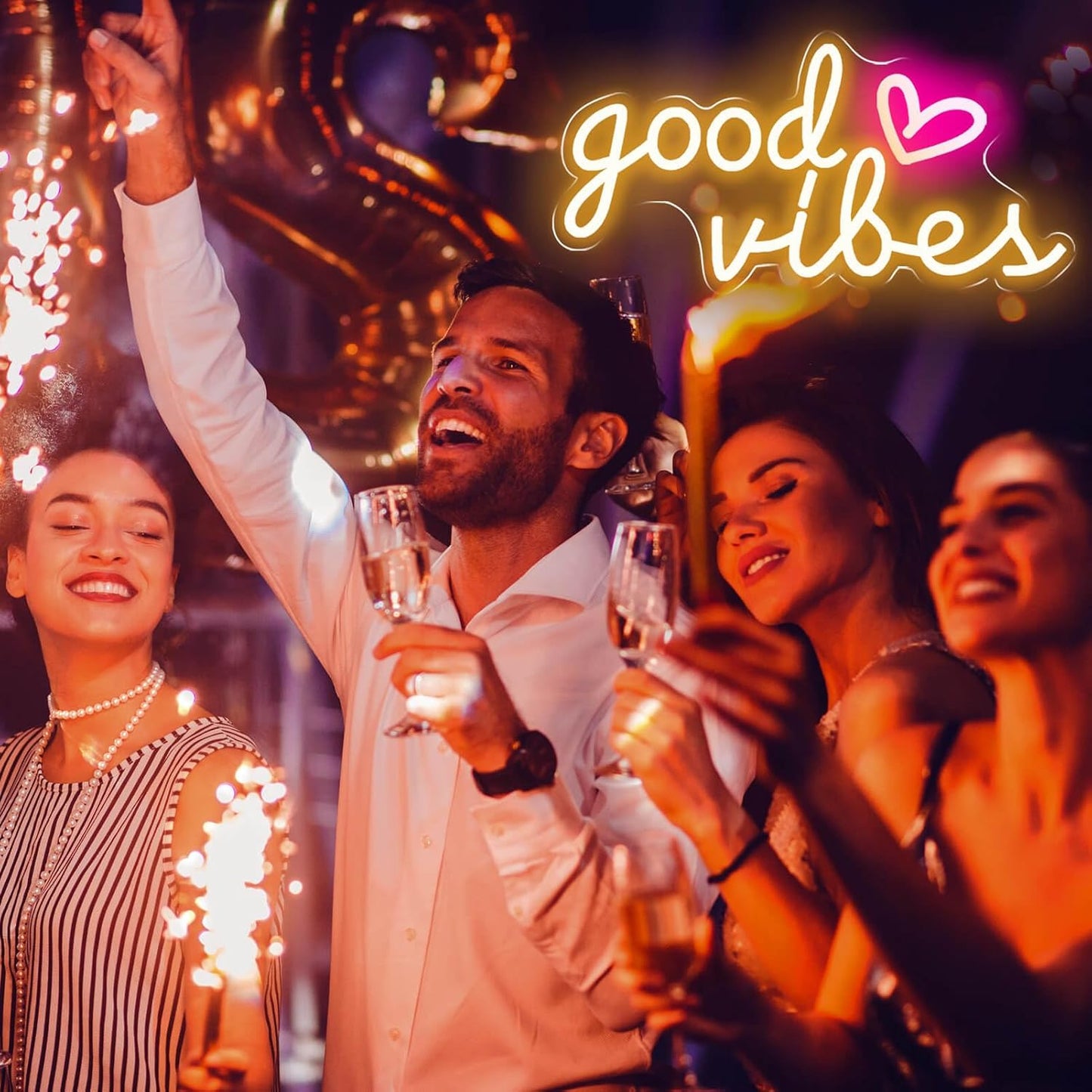 Good Vibes Neon Signs for Wall Decor, Good Vibes Neon Lights 16x8inch, USB Operated Warm White LED Signs for Bedroom, Room, Wall Decor, Birthday Party, Wedding, Salon, Bar, Home, Girl Cave