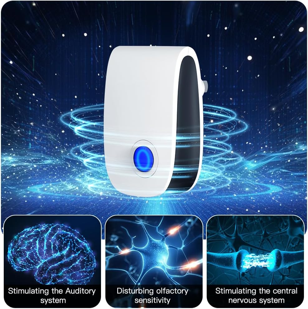 2026 Upgraded Electronic Pest Control Plug-in, Sound Wave Repellent for Mice, Roaches, Spiders, Ants, Mosquitoes – Safe, Silent, Energy-Saving for Home, Office, Garage (6-Pack White)