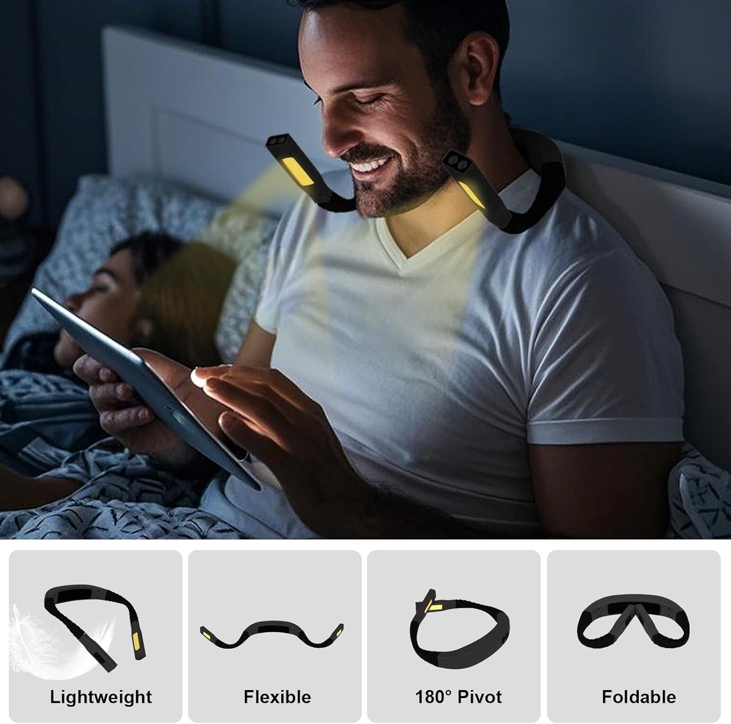 Neck Reading Light Black LED Brightness Rechargeable 10-80Hrs Bendable Book Lamp for Reading in Bed Knitting Camping Repairing Reading Lovers Gifts