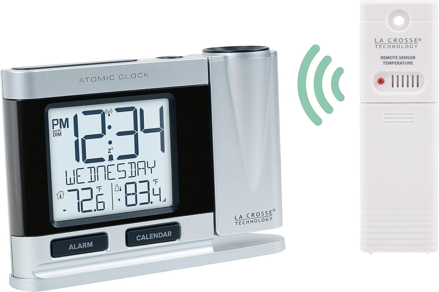 La Crosse Technology Atomic Projection Alarm Clock with Temperature and Sensor Protection Shield