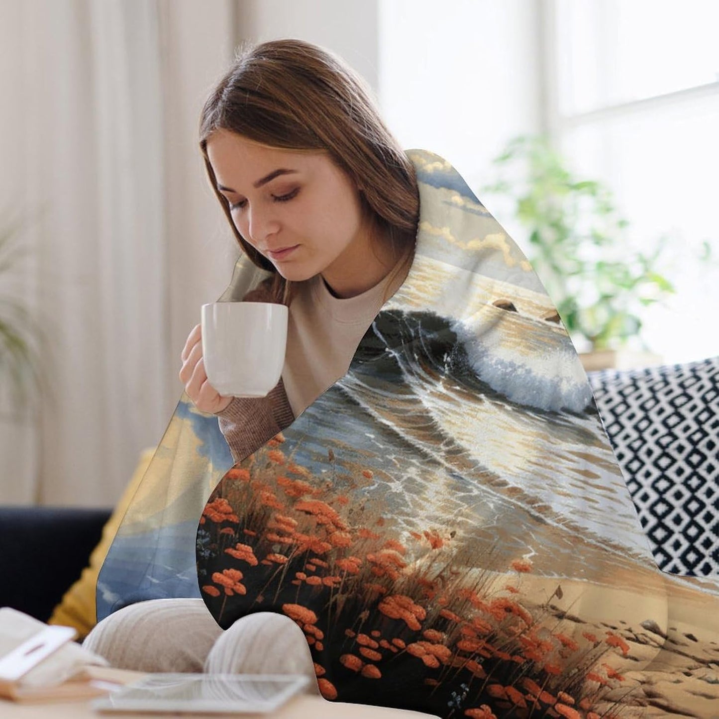 Sea Lighthouse Sandbeach Blanket Super Soft Lightweight Throw Blanket Cute Cozy Warm Bed Blanket Decorative Fuzzy Blanket All-Season Home Decor Gift for Sofa Couch Living Room 50"*60"（130 * 150cm）