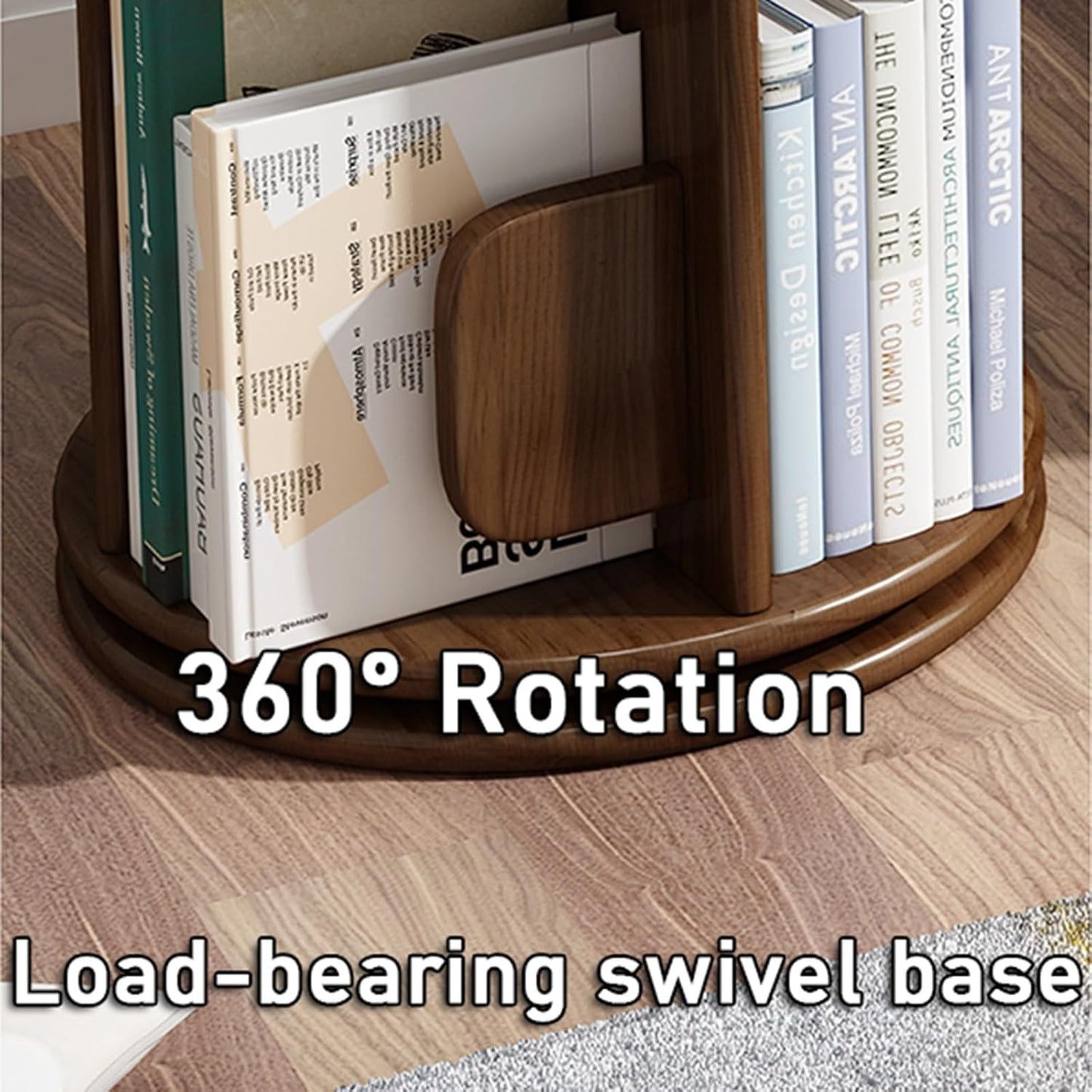 4-Tier Bookshelf, 360 Display Rotating Floor Standing Bookcase Storage Rack, Narrow Book Shelf for Bedroom, Living Room, Study Room (Walnut 4) (Wood 4)
