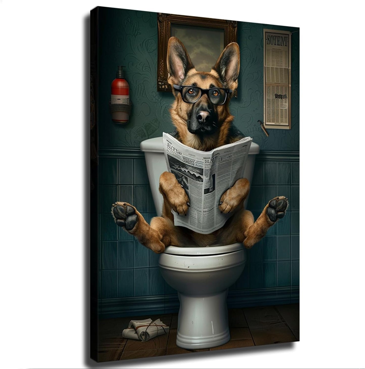 chenmjj German Shepherd Reading Newspaper Print Poster Picture HD Print Poster Retro Painted Modern Home Bedroom Room Aesthetic Decoration Canvas Art (08x12inch Unframed)