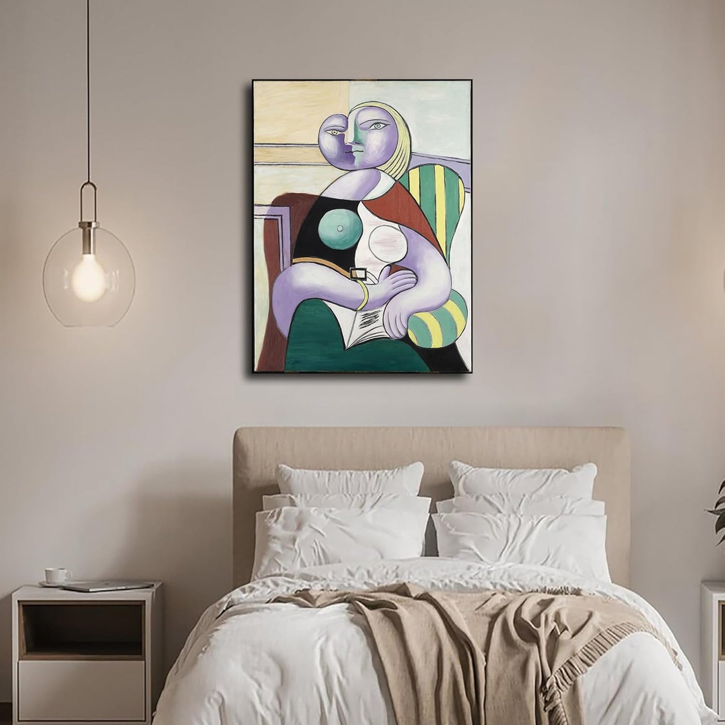 Pablo Picasso Exhibition - Woman Reading - Young Lady Poster Wall Art Painting Canvas Wall Decor Modern Family Home Aesthetic Decor Bedroom Background Wall Decor (12×18inch-Framed)