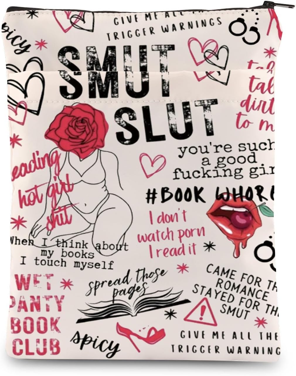 Smutty Book Lover Book Sleeve Smut Spicy Reader Gift Bookish Gift Smutty Books Gift Zipper Book Protector (Smut Slut)