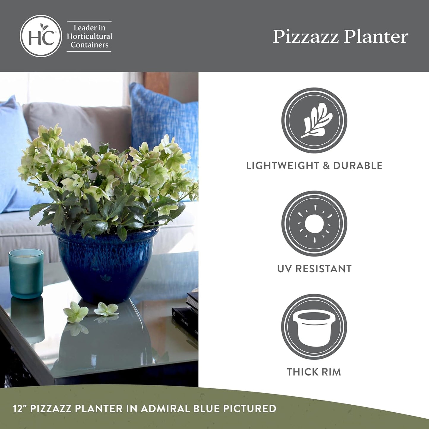 The HC Companies 12 Inch Pizzazz Round Planter Pots with Ceramic Look, Lightweight UV-Resistant Plastic Indoor & Outdoor Planters, 2-Pack Flower Pots for Garden & Home Decor, Purple Violet