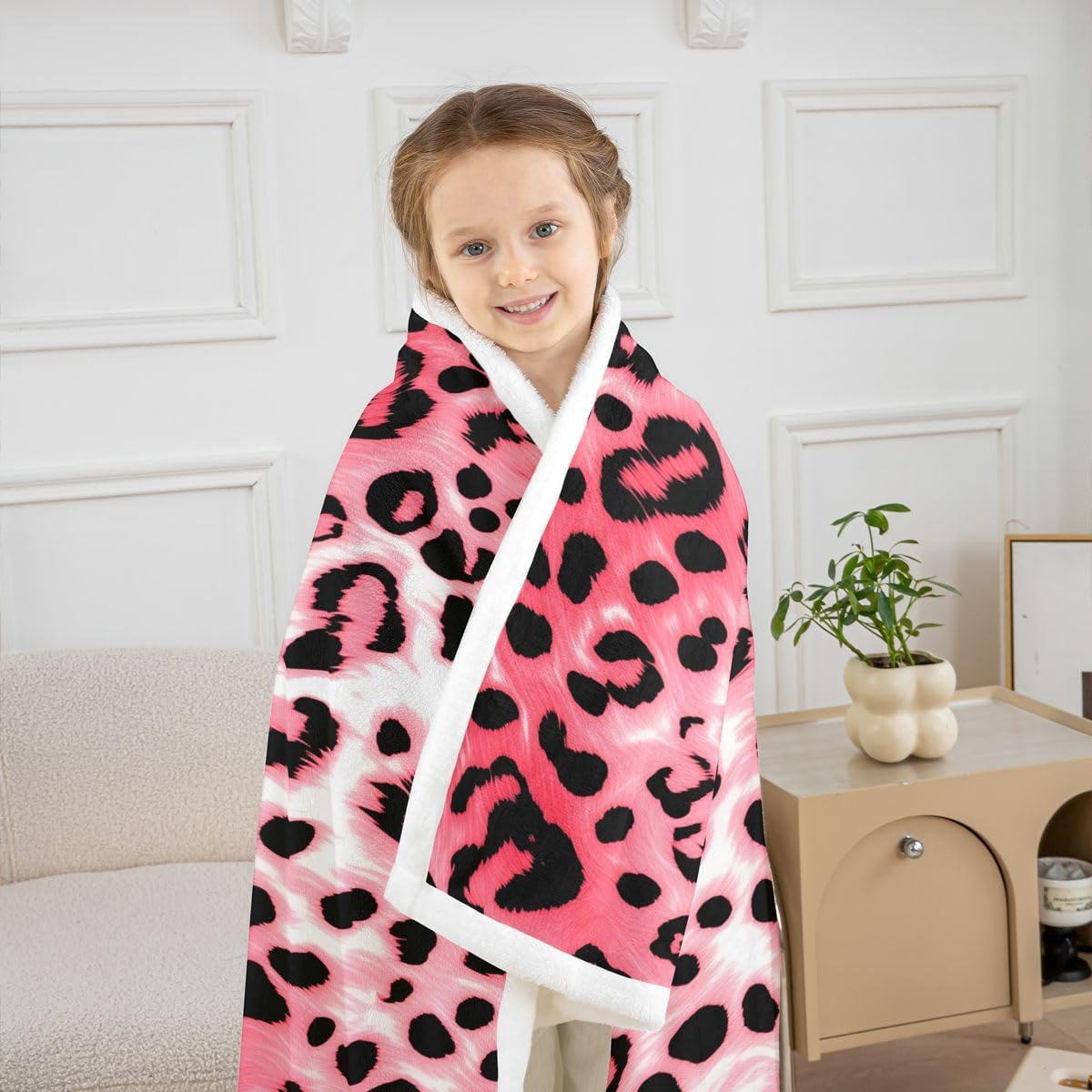 Feelyou Pink Leopard Sherpa Throw Blanket for Couch Animal Print Super Soft Cozy Fleece Cheetah Blanket for Winter, Plush Throw Modern Ombre Effects Baby 30"x40" Safari All Season
