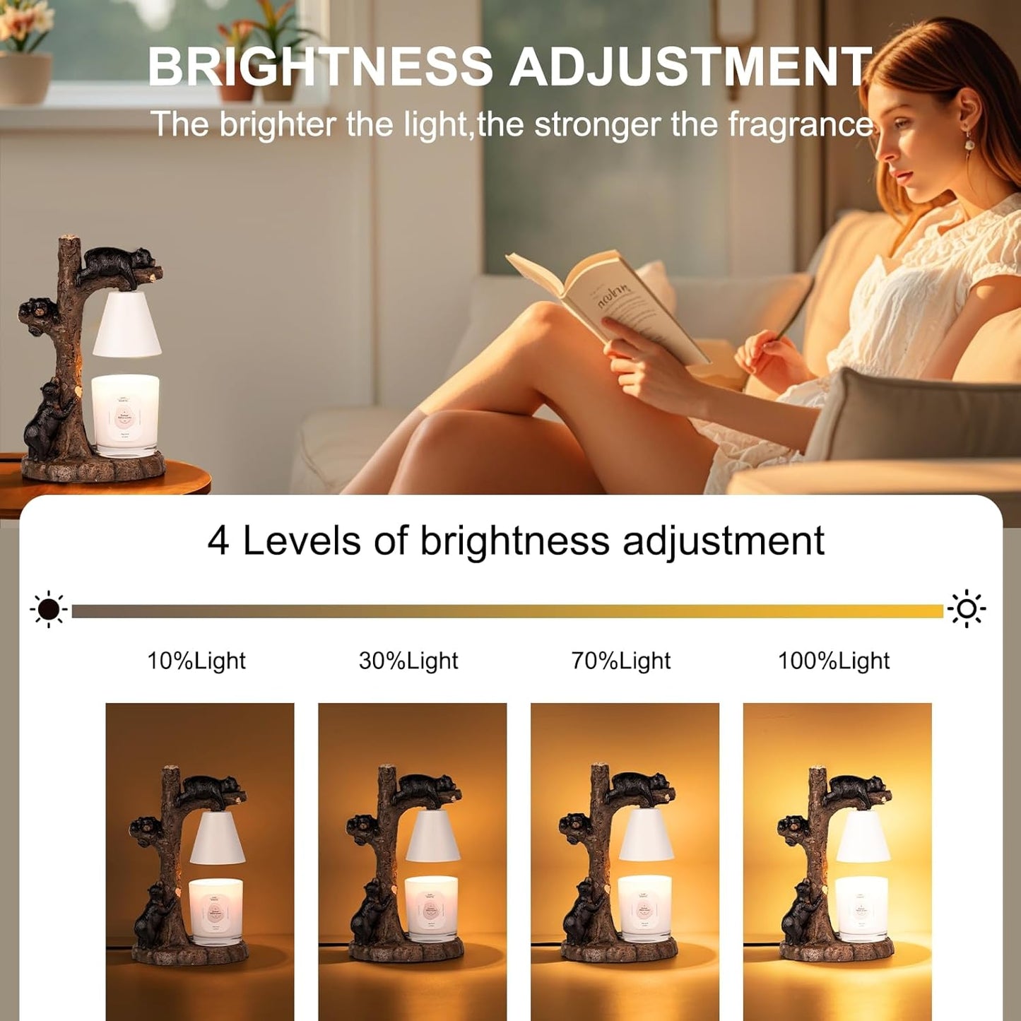 Adorable Bear-Themed Candle Warmer Lamp – Handcrafted Design with Timer & Dimmer, Includes 2 Free Bulbs ， Home Decor & Scented Wax Melting