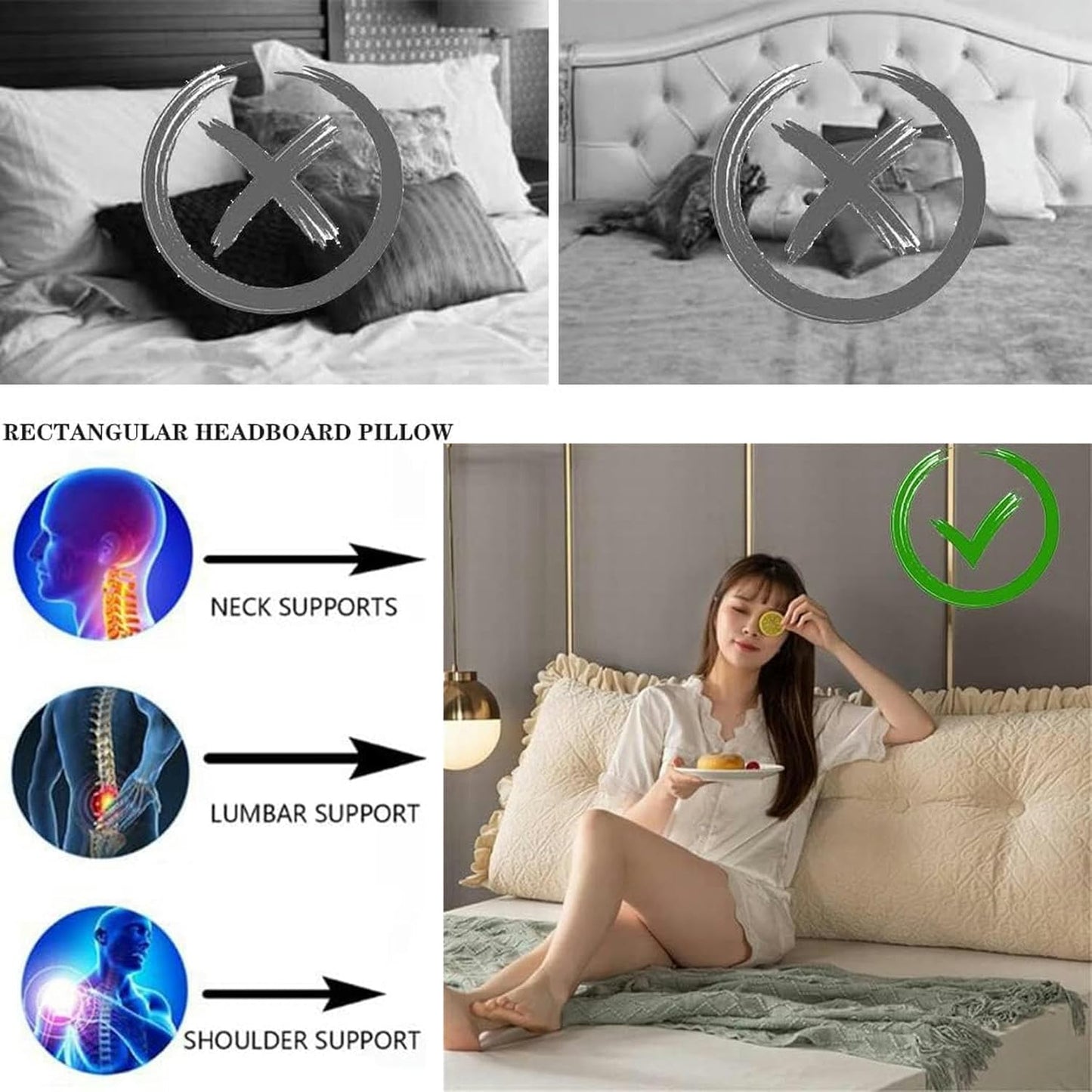 AMNOOL Soft Reading Bed Rest Pillow Large Bolster Cushion Headboard Backrest Wedge Pillow Neck Lumbar Support for Dorm Room Daybed Full Size, Beige