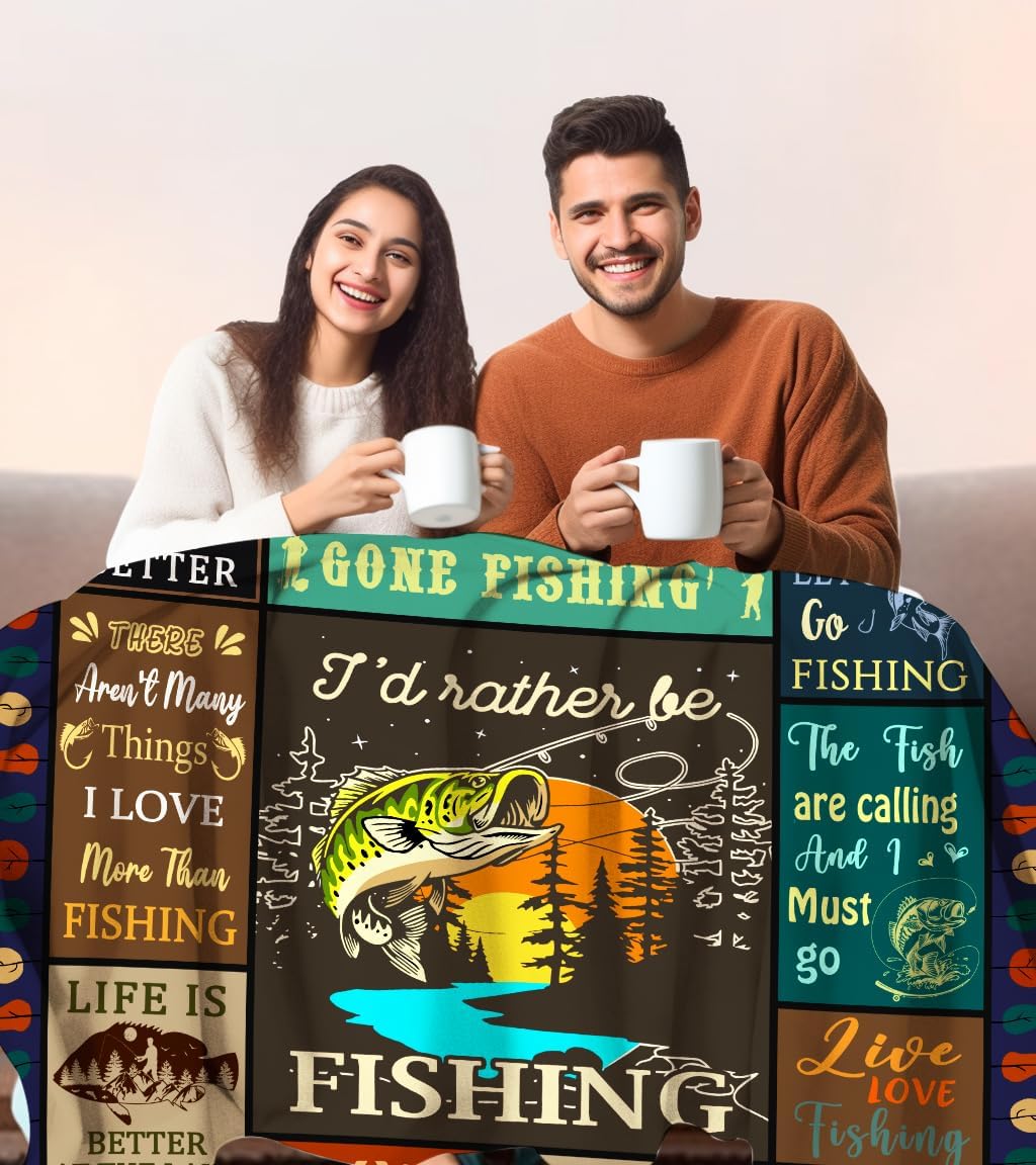 Fishing Blanket Fishing Gifts for Men,Funny Fish Stuff Blanket and Throws Fish Gifts for Fisherman Kids Women Boys Dad 60"X50"