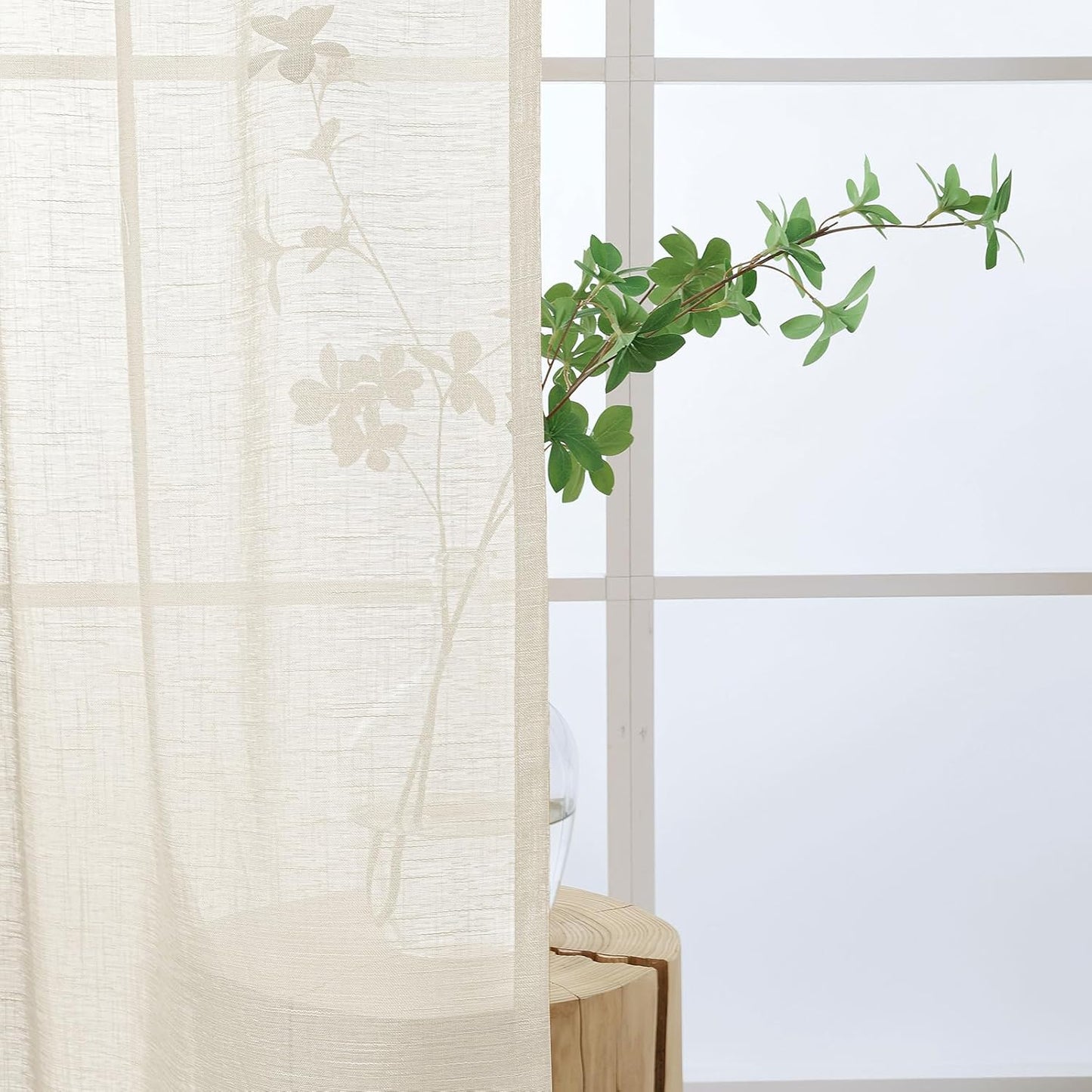 L.Z.E Beige Sheer Curtains 63 Inch Length for Living Room 2 Panels Set Linen Look Sheer Curtains & Drapes for Bedroom Dining Room Nursery Windows Solid Sheers Short Rod Pocket