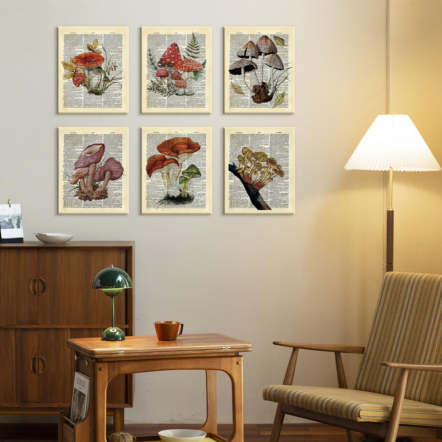 CHDITB Mushroom Wall Art, Mushrooms Dictionary Framed Canvas Wall Art Set, Nature Mushroom Wall Decor, Vintage Fungus Wall Painting, Retro Aesthetic Art Prints For Living Room Bedroom Decor(8X10 Inch)