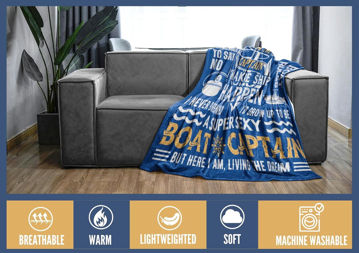 InnoBeta Boating Captain Gifts Blanket, Flannel Throw Blanket for Men, Funny Unique Birthday for Him
