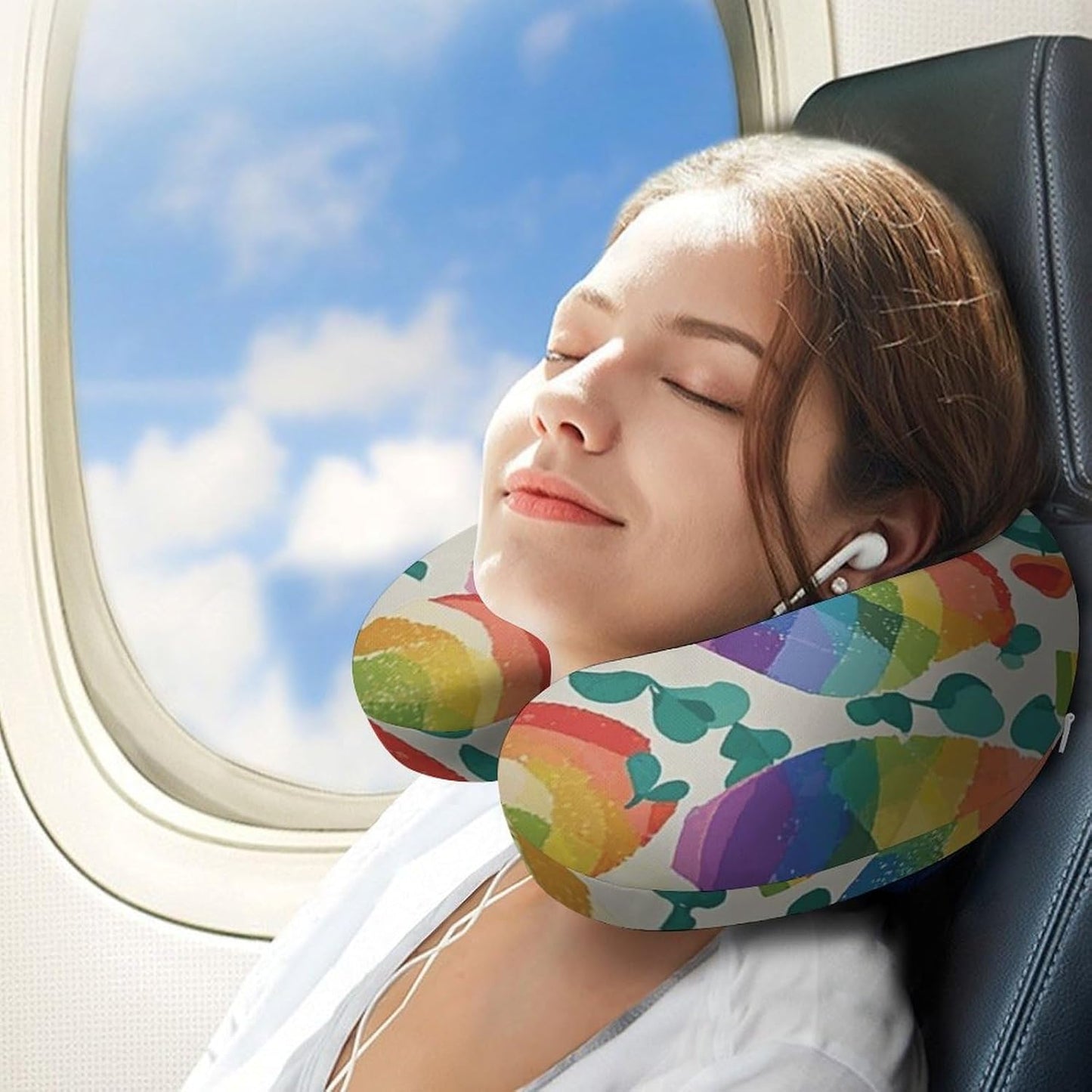 Pride Rainbow Neck Pillow Memory Foam U Shaped Pillows Portable Pillows for Shoulder Travel Head Support Pillow with Concealed Zipper for Airplane Car Home Office