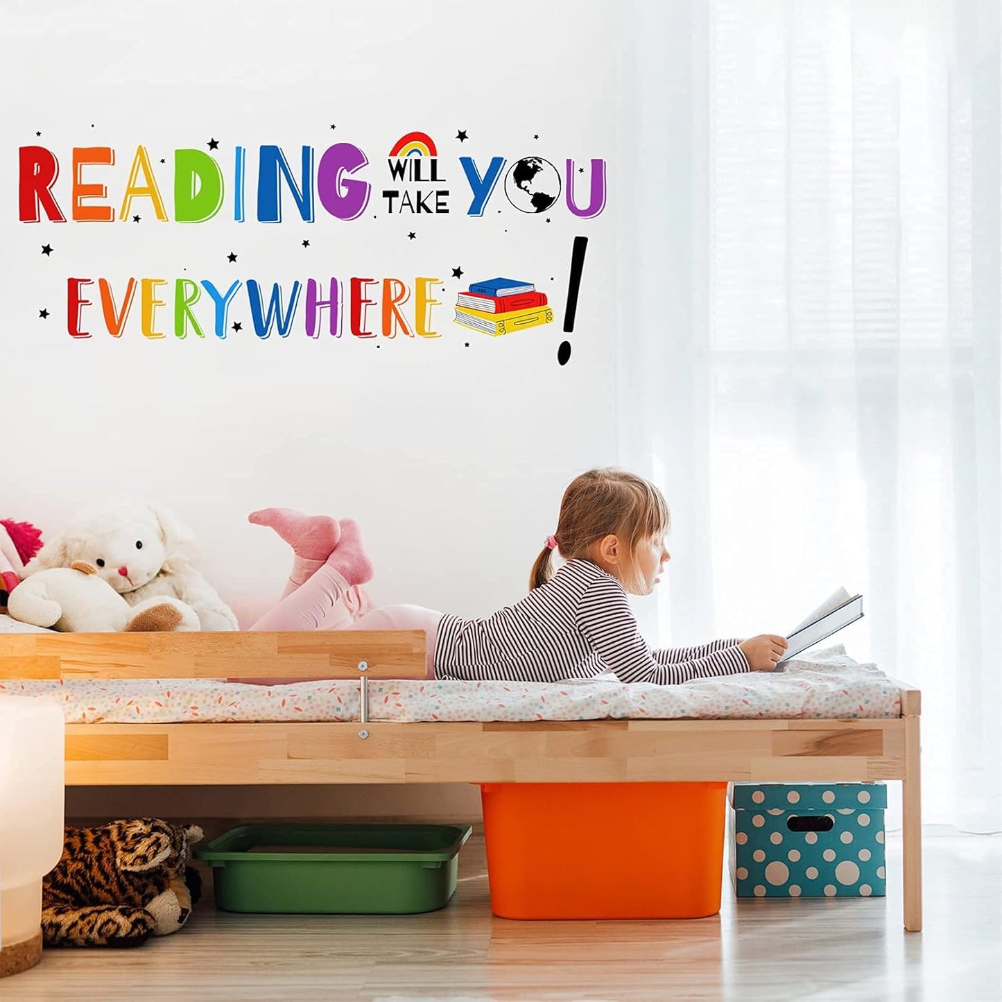 Mfault Reading Will Take You Everywhere Inspirational Quote Wall Decal Sticker, Motivational Phrase Nursery Decoration Classroom Bedroom Playroom Art, Kid Study Room Library Positive Saying Decor Gift