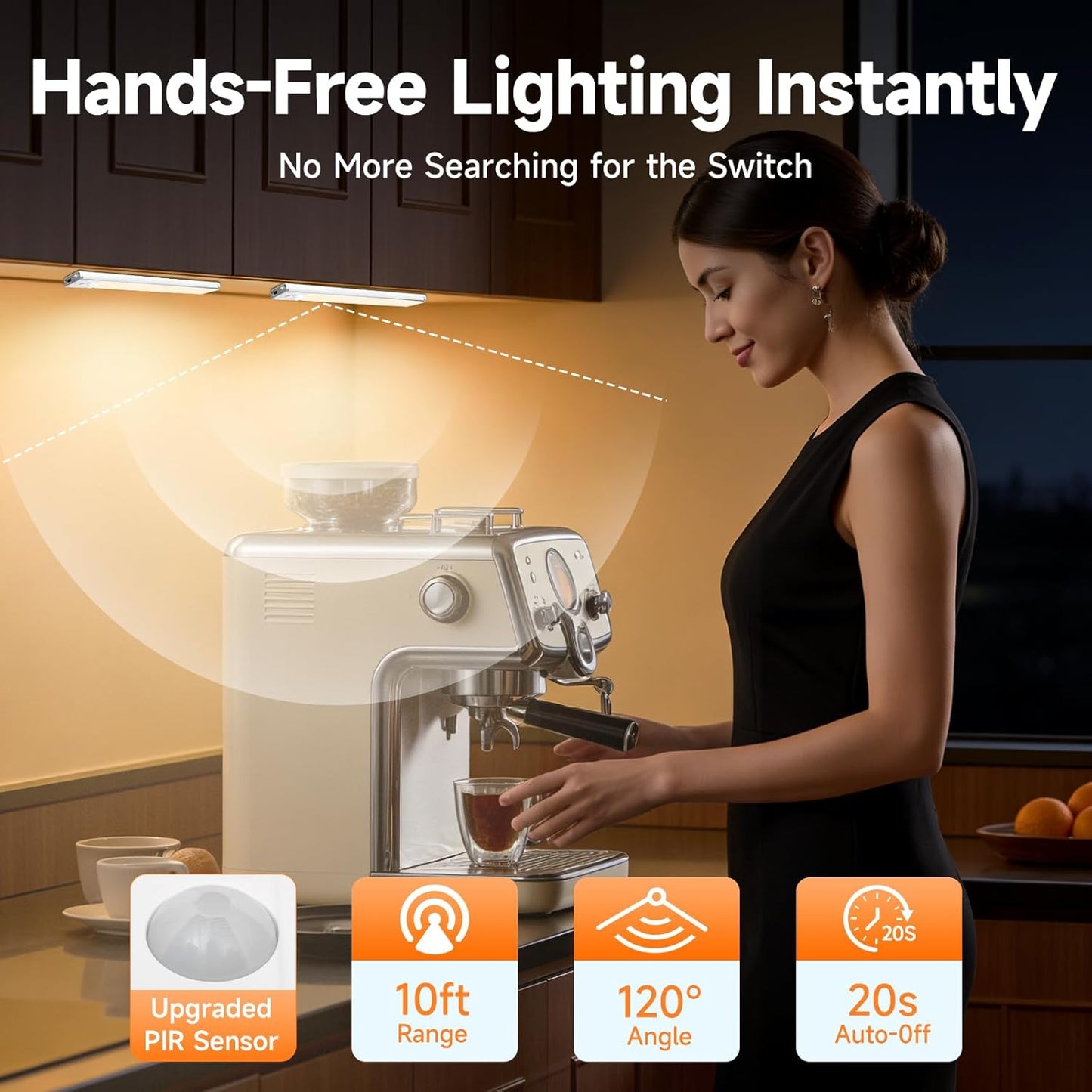 Under Cabinet Lighting, Rechargeable Motion Sensor Light with 3 Color Temps, Magnetic Dimmable Closet Lighting, Wireless Under Counter Lights for Kitchen, Laundry, Stair, Pantry