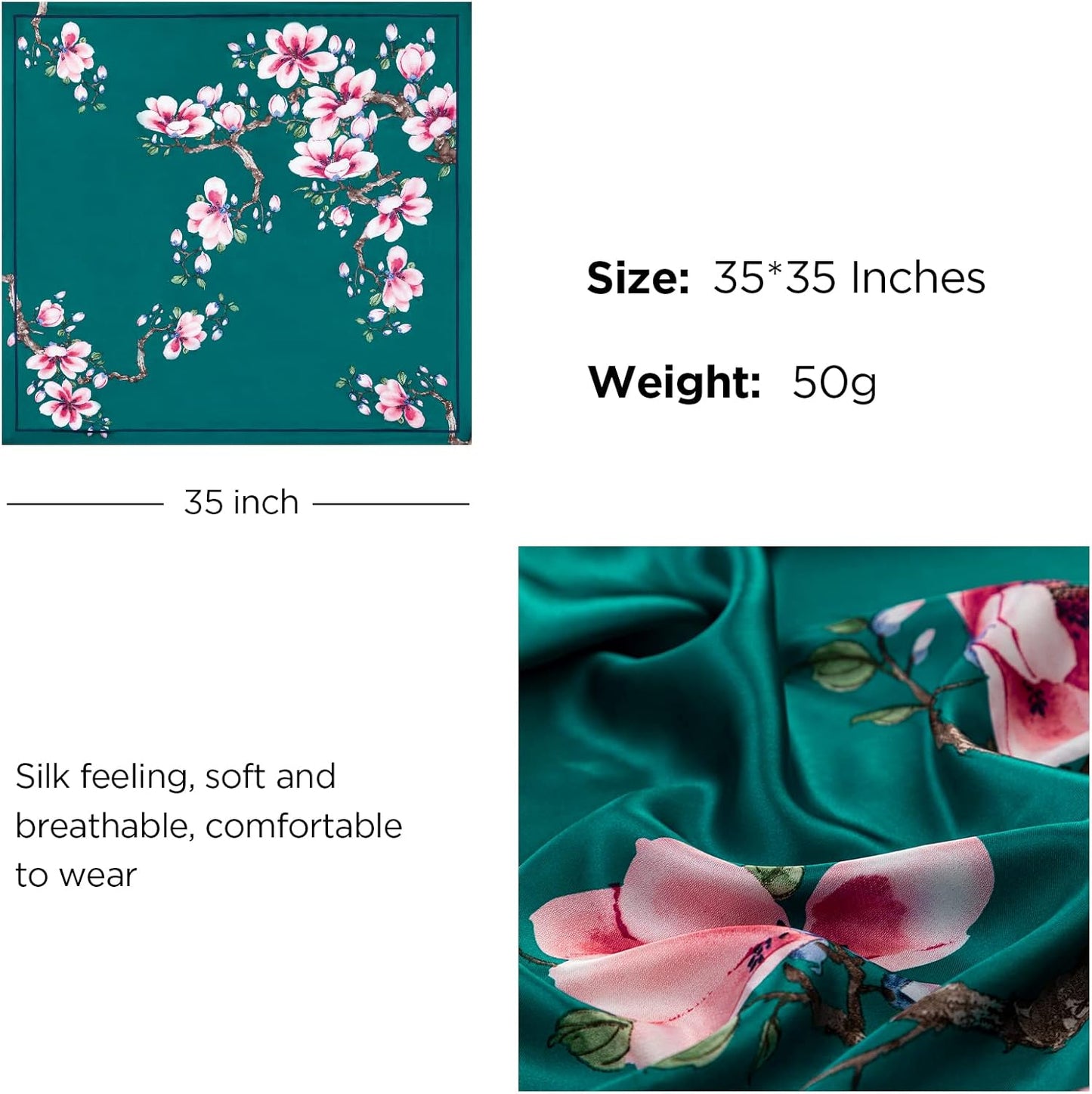 HBselect 4PCS Head Scarf for Women 35” Head Scarves Silk Like Satin Neck Scarfs Square Bandana Hair Wraps Scarf for Sleeping