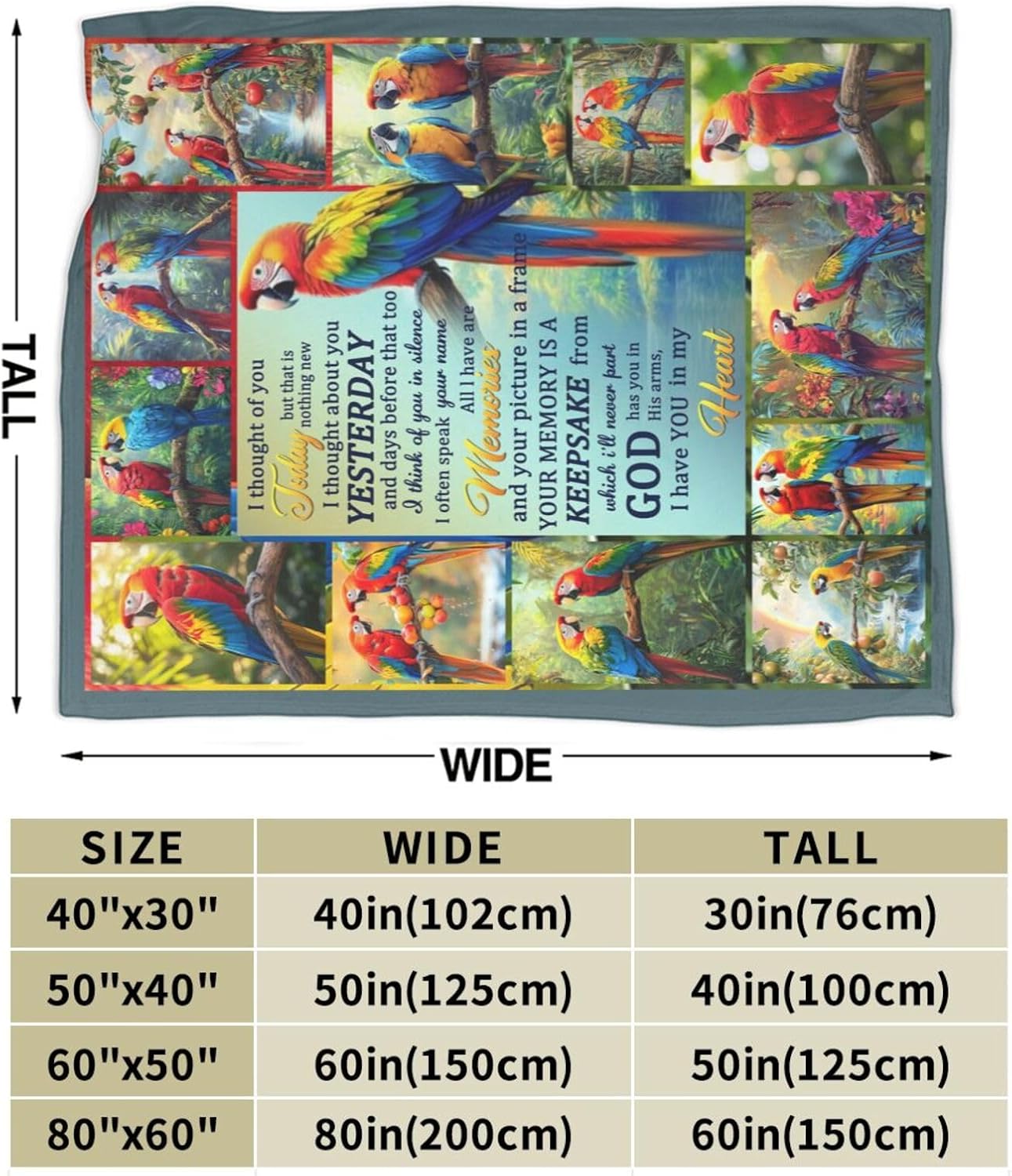 Parrot Blanket Parrots Throw Blanket Soft Cozy Warm Fuzzy Fleece Lightweight Plush Merch Animals Decor Gifts for Bird Lover Man Woman Boys Girls Couch Bedding Sofa 50"X40"