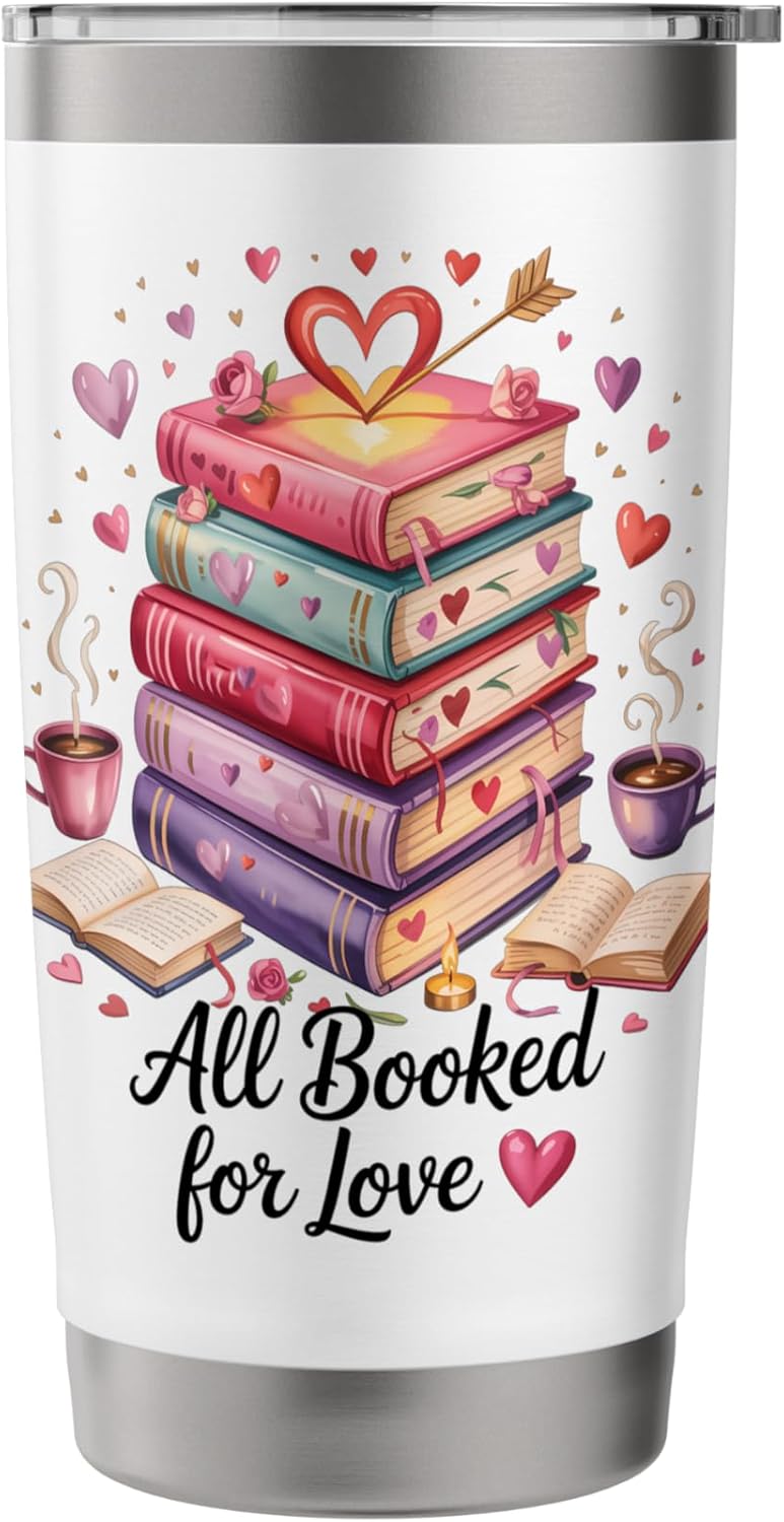 All Booked for Love Cozy Reading Bookworm Romance Stack Stainless Steel Insulated Tumbler