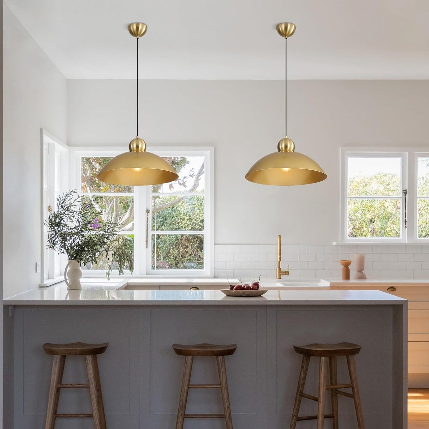 18 Inch Large Pendant Lights Kitchen Island Farmhouse Pendant Light with Adjustable Gold Dome Hanging Light Fixtures for Over Sink Dining Room Bedroom Hallway, ETL Listed