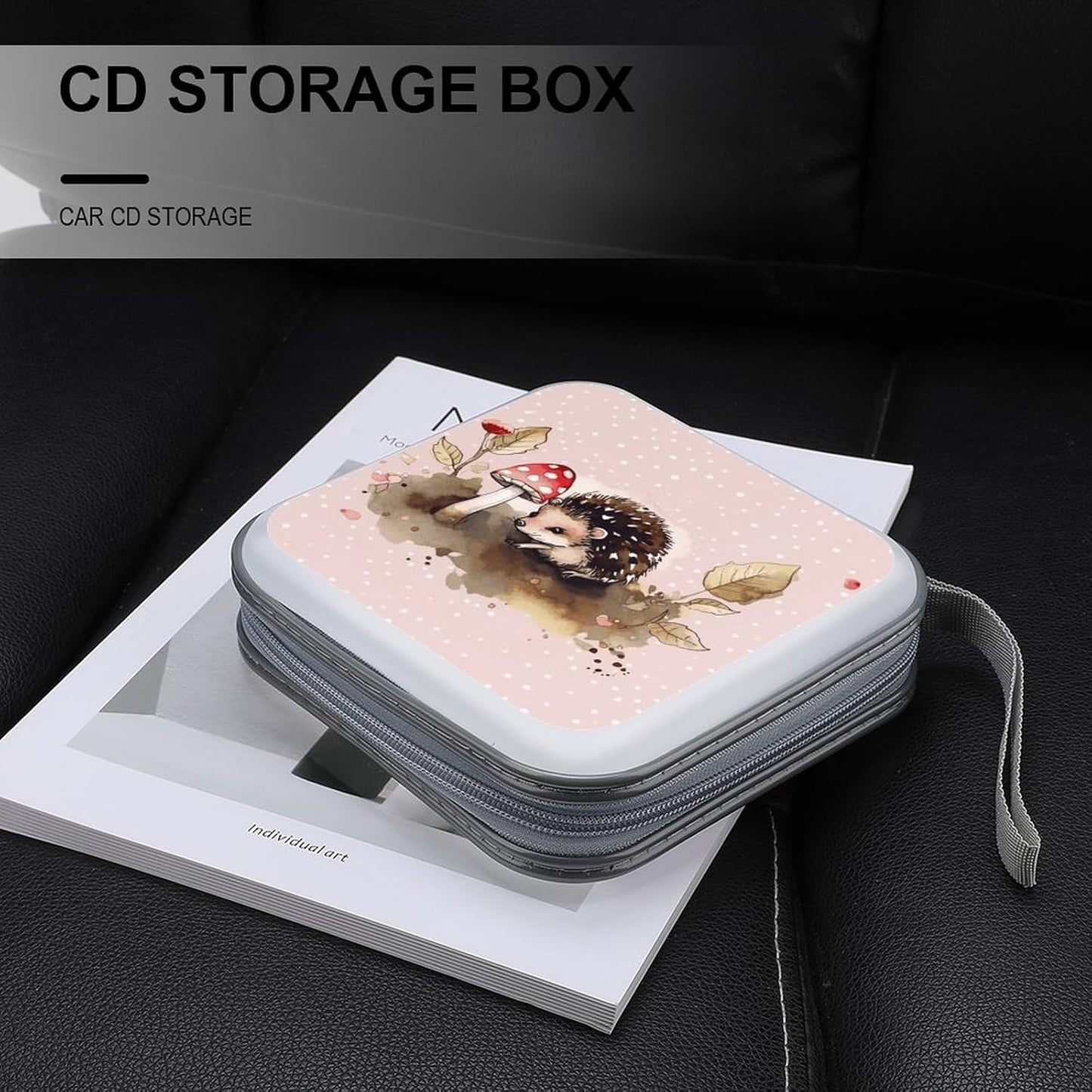 Hedgehog Watercolor Painting CD Case 40 Capacity Case Zipper CD Collection Bag with Handles Cover DVD Storage Hard Plastic DVD Disc Cases Storage Binder for Car Home Office Travel