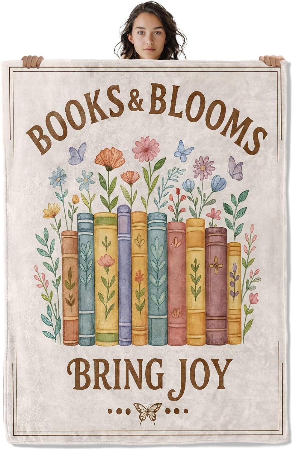 Charming Book Blanket, Floral Reading Theme 60 x 50 Inch Flannel Throw Blanket, Gifts for Women Kids, Lightweight Cozy Warm Blankets for Sofa Travel Home Decor