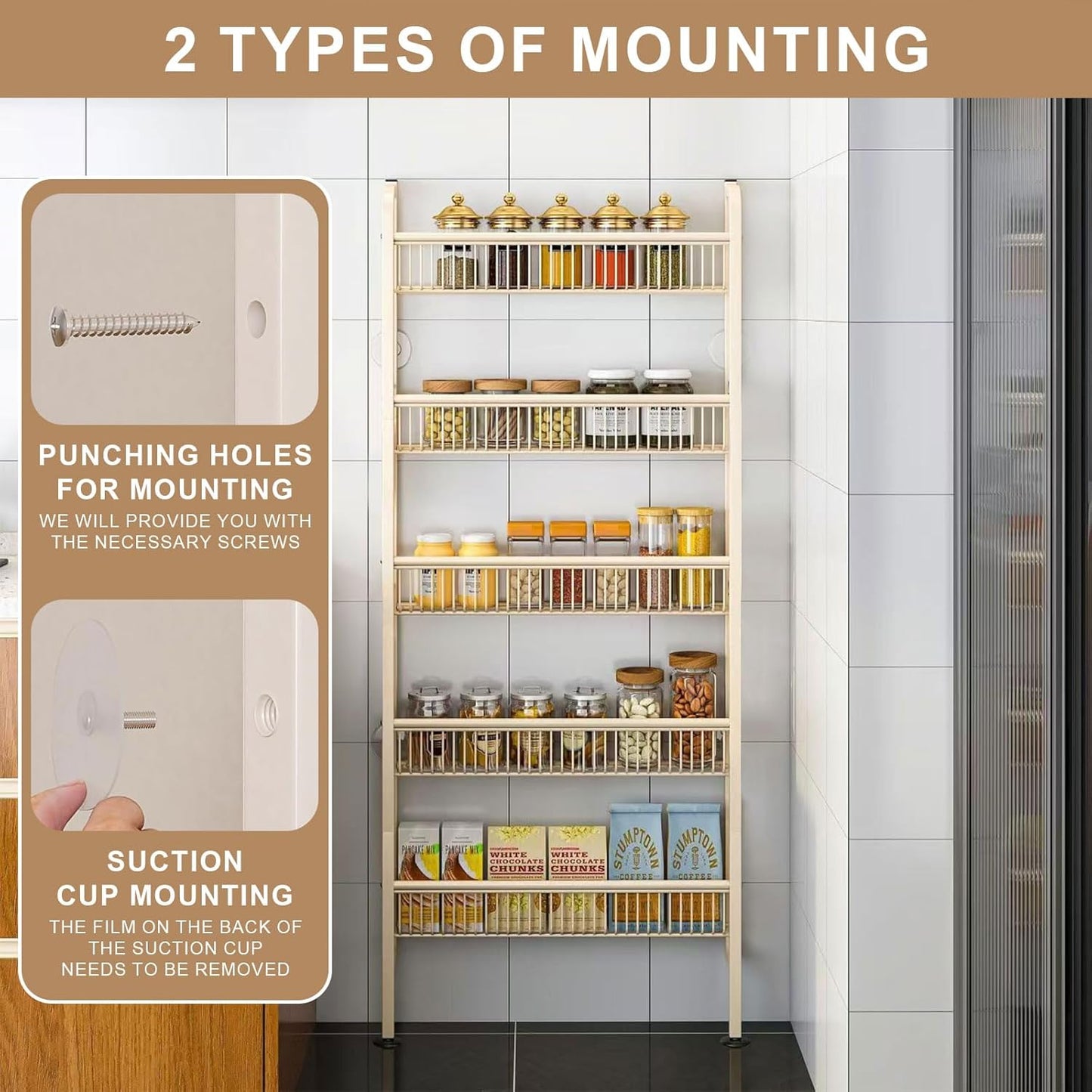 Behind The Door Bathroom Shelf Narrow 5-Tier, Slim Space-Saving Storage Shelf, Freestanding Narrow Shelving Unit for Bathroom, Kitchen, Closet and Laundry Room