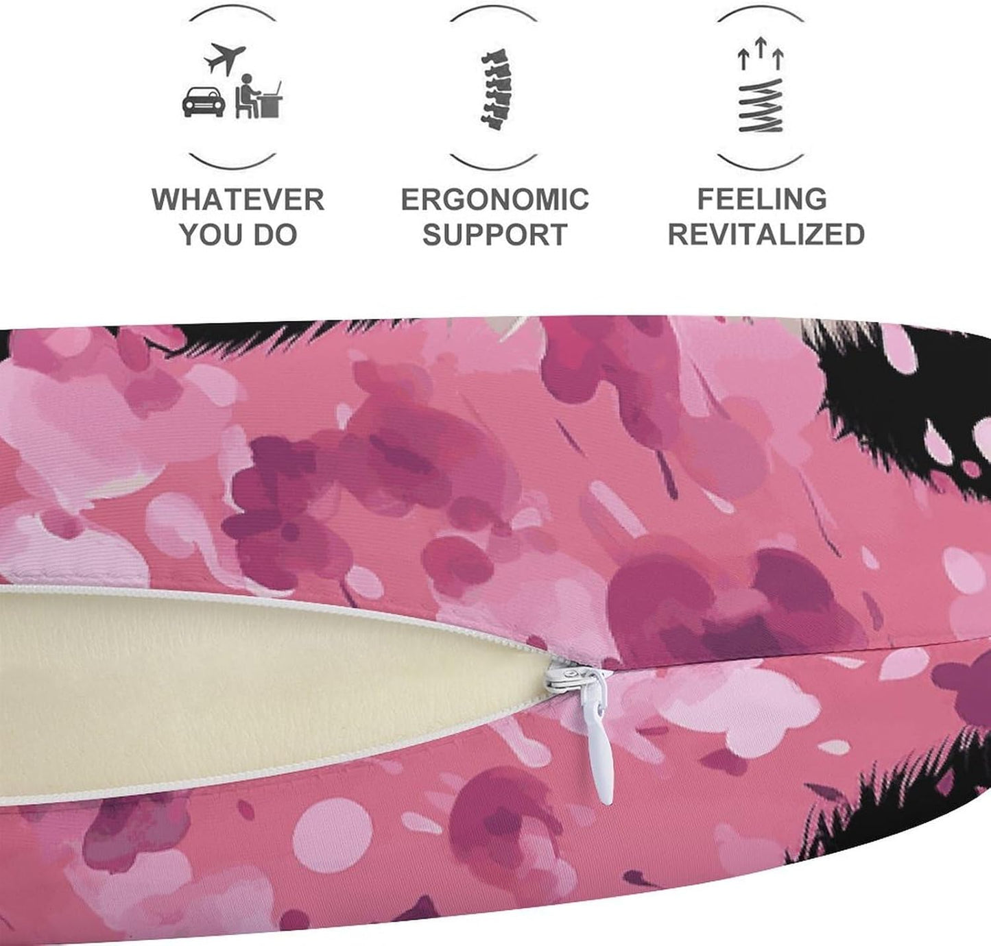 Pink Panda Cotton Neck Pillow Memory Foam U Shaped Pillows Portable Pillows for Shoulder Travel Head Support Pillow with Concealed Zipper for Airplane Car Home Office