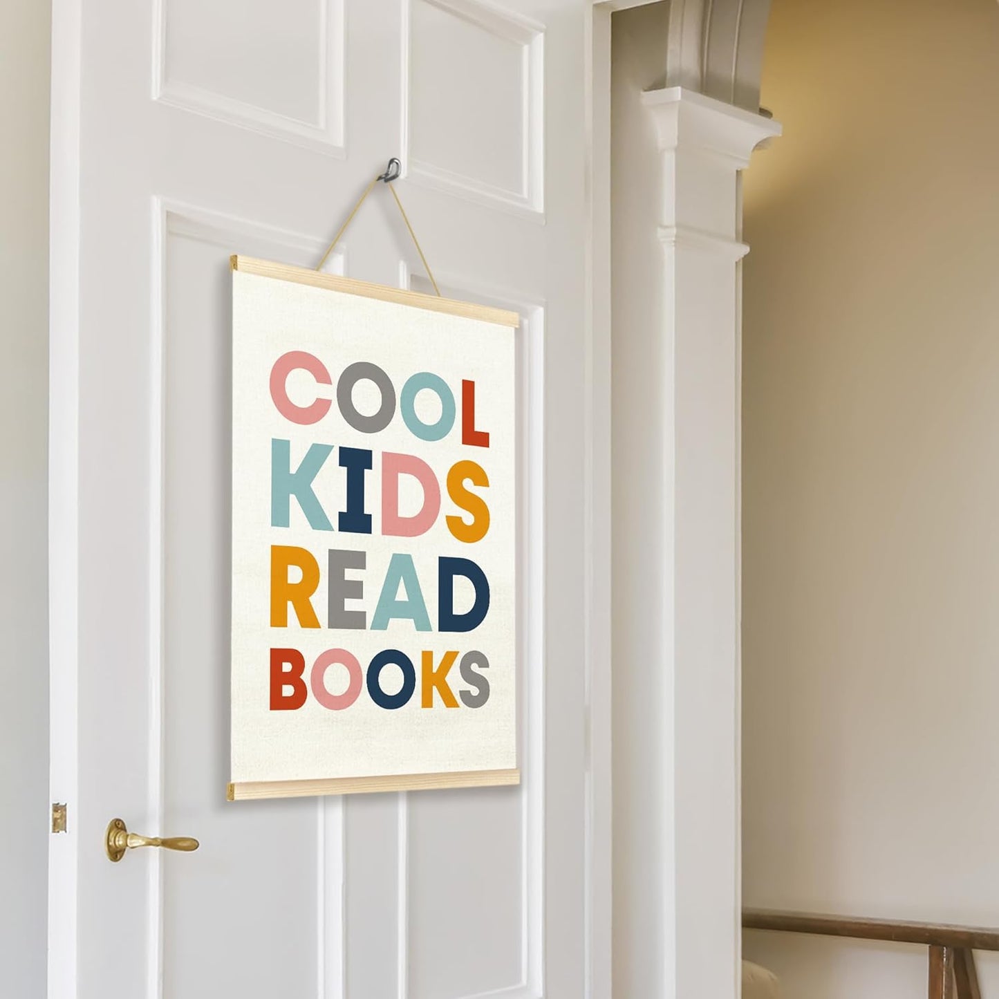 TAEDIN Cool Kids Read Books Poster Hanger Frame, Baby Boys Girls Wooden Canvas Artwork Print Hanging Sign Inspirational Book Lovers for Nursery Reading Corner Homeschool Classroom Home Decor 12X16
