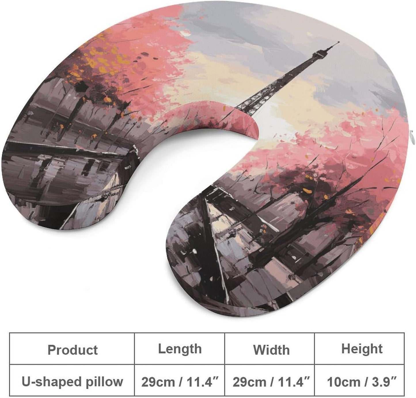Oil Painting Paris Eiffel Tower Neck Pillow Memory Foam U Shaped Pillows Portable Pillows for Shoulder Travel Head Support Pillow with Concealed Zipper for Airplane Car Home Office