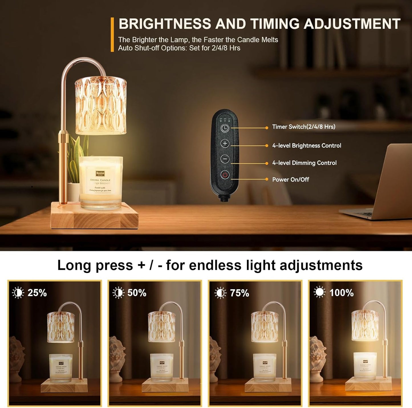 Candle Warmer Lamp with 3 Bulbs, Adjustable Height Dimmable Candle Warmer with Timer, Candle Lamp with Charming Gift Box Ribbon,Birthday Gifts for Women Mom, House Warming Gifts New Home Decor