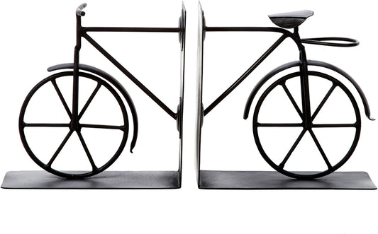 Hosley Classic Bike Bookends - 6.5" Vintage Metal Book Ends for Shelves, Heavy Duty Book Organizer for Desk, Rustic Farmhouse Book Shelf Decor, Antique Style Bookend Set, Cottagecore Home Office Decor