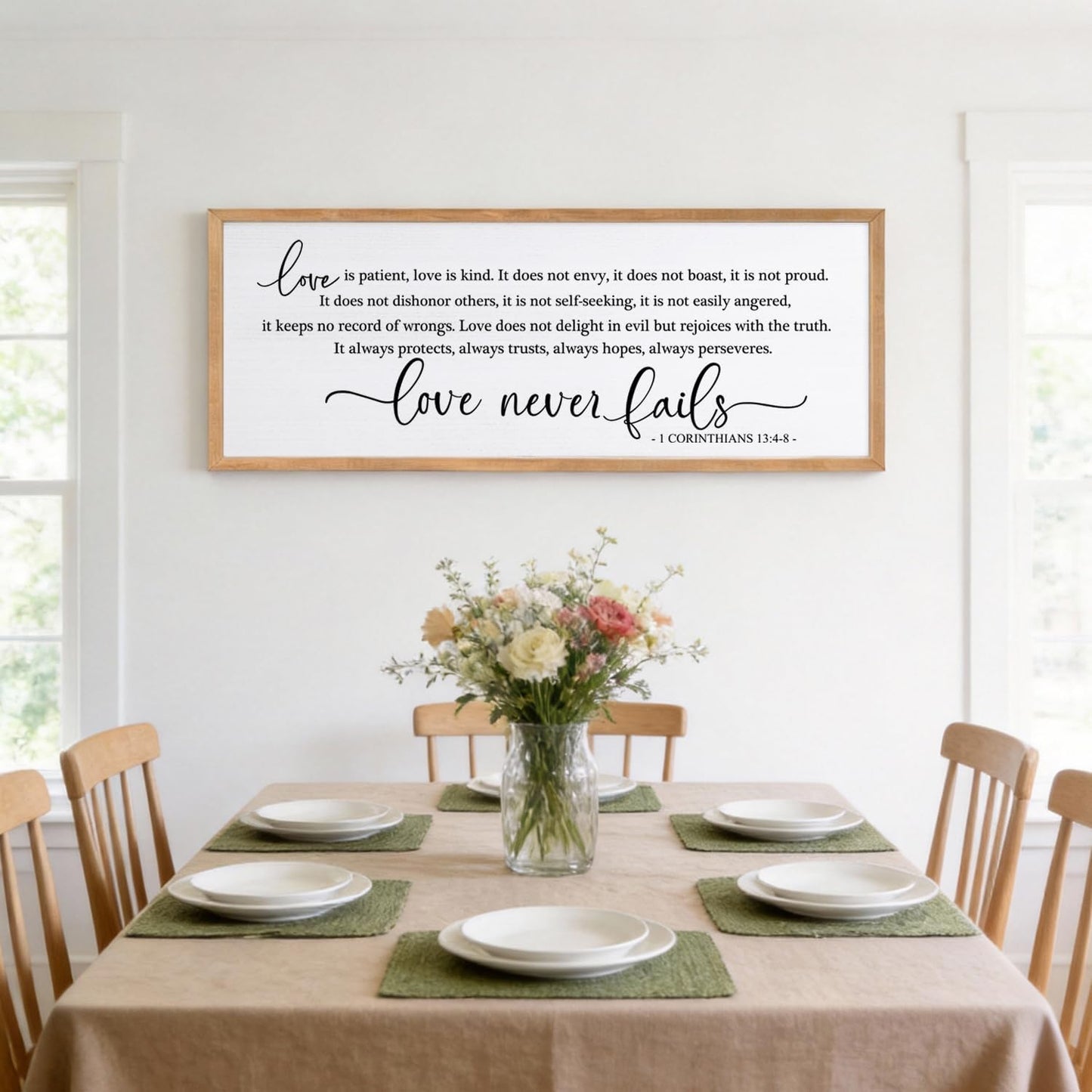 Love Is Patient Love Is Kind Wall Art – 32x12 Inch Framed Inspirational Scripture Sign, Wooden Christian Home Decor with 1 Corinthians 13 Message for Living Room, Bedroom, Wedding Gift