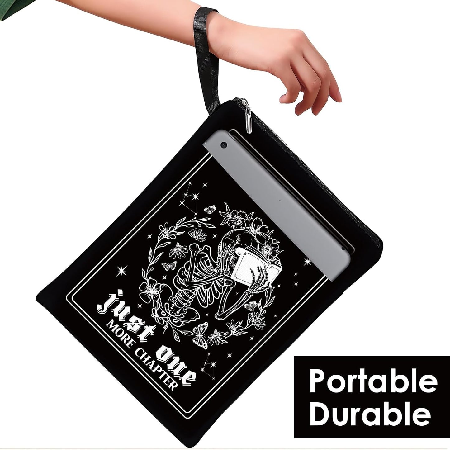 Gothic Skeleton Book Sleeve - Tarot Card Book Sleeves Office Just One More Chapter Skull Waterproof Book Covers with Zipper Pouch Front Pocket Romance Washable Gifts for Books Lover Reader