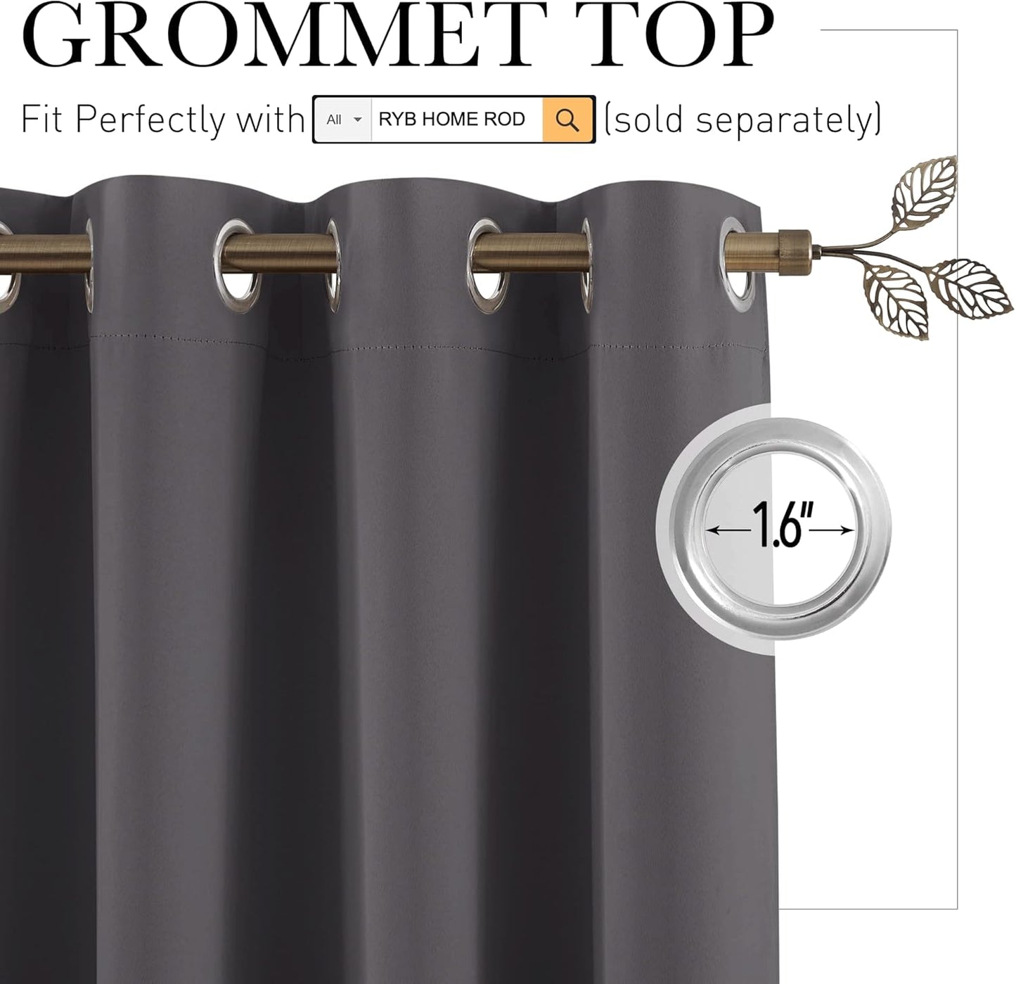 RYB HOME Blackout Room Divider Curtains Privacy Loft Screen Adjustable Ceiling to Floor Curtain & Drapes Partitions for Bedroom Dorm Doorway Bay Window, Wide 100 x Long 84, Grey, 1 Panel