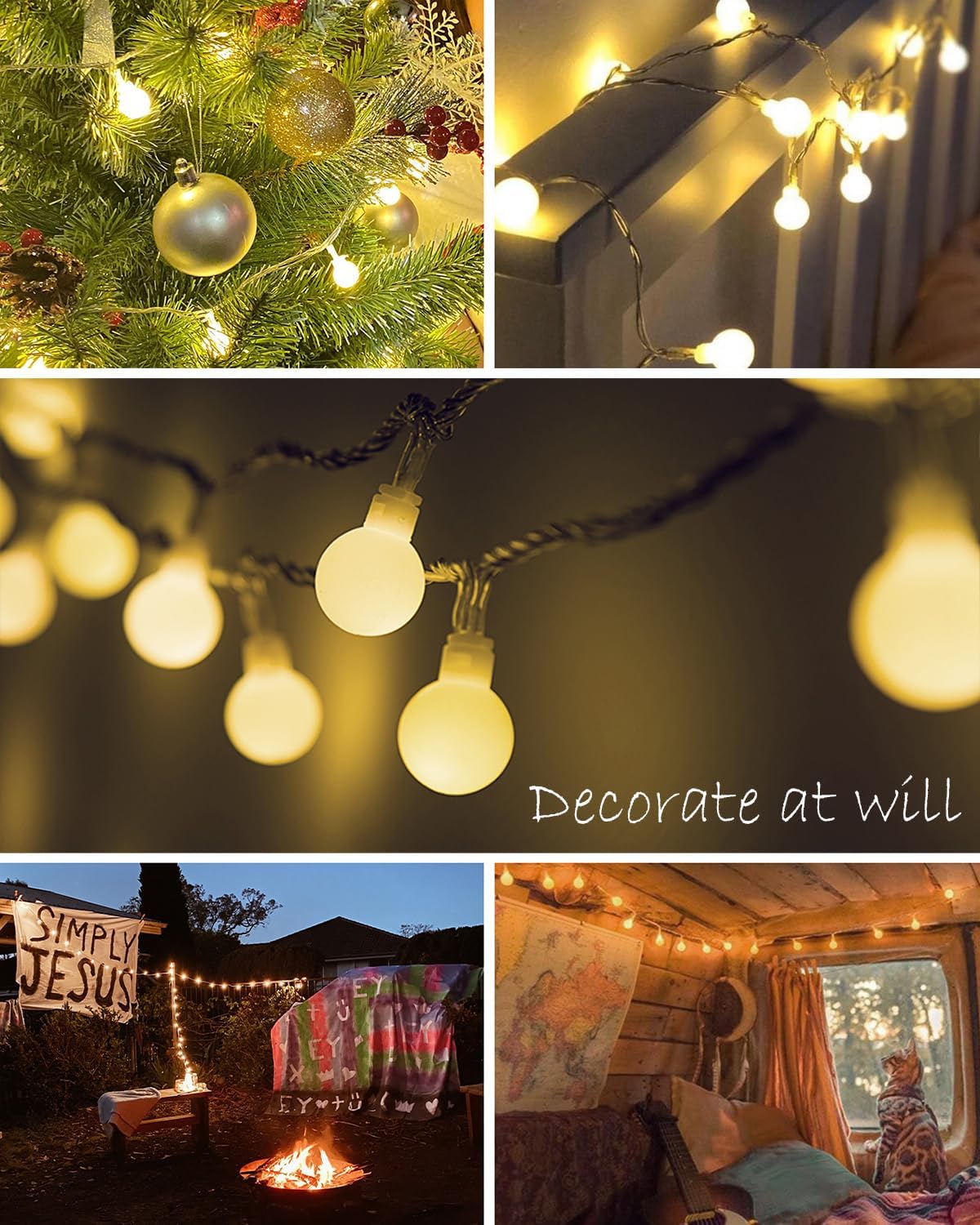 Globe String Lights, 59 Ft 100 LED Christmas Lights with Remote Timer, Connectable Plug in Twinkle Lights for Bedroom Wedding Classroom Indoor Outdoor Decor, Warm White