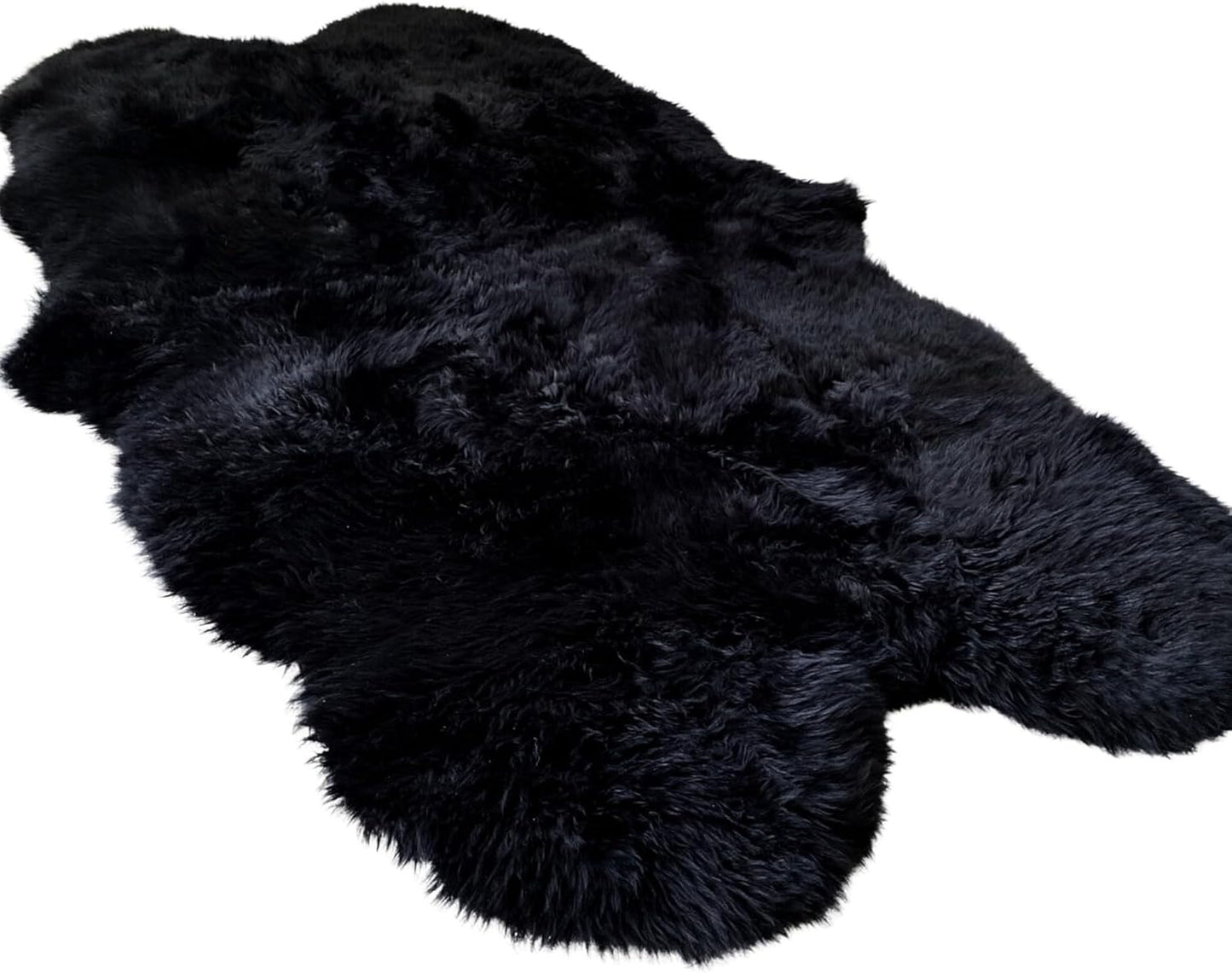 Woolous Sheepskin Rug 4x6 – Genuine New Zealand Large Quad Real Natural Lambskin Area Rug Carpet for Bedroom, Living Room, and Nursery Décor（Black,Quad pelt 4x6）