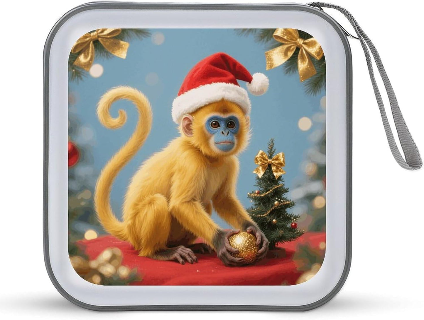 Christmas Monkey CD Case Portable Zipper CD Case 40 Capacity Hard Plastic DVD Cases Holder Large Storage Disc Wallet Bag for Car Home Travel DVD Collection Bag