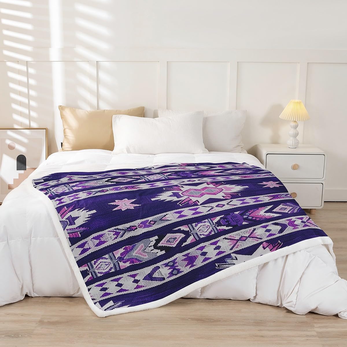 Feelyou Purple Southwestern Fleece Throw Blanket Baby 30"x40" Geometric Plush Blanket for Bed Sofa Couch Tribal Exotic Style Native American Indian Design Sherpa Blanket Stripe Line Fuzzy Blanket