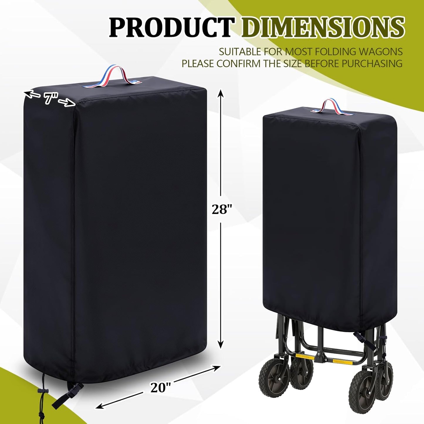 Collapsible Wagon Cover, 20''L x 7" W x 28''H Outdoor Foldable Wagon Cover Waterproof Heavy Duty 420D Oxford Cloth with Adjustable Straps for Folding Garden Cart, Strollers, Utility Carts