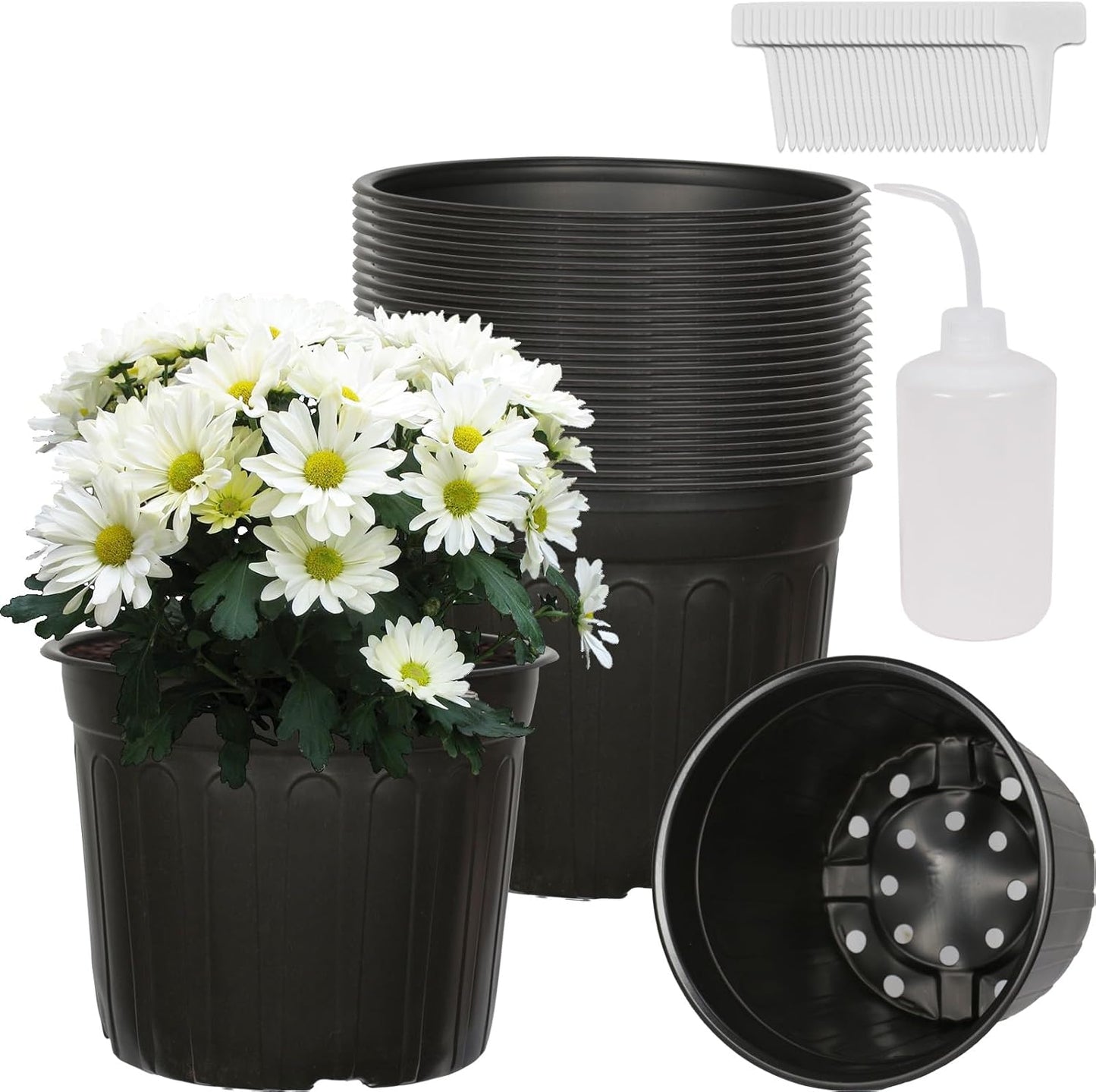 24-Pack 3 Gallon Flexible Plastic Plant Pots with 30Pcs Plant Labels,Thickened Soft Seed Starting Container for Indoor Outdoor Plants, Seedlings, Vegetables, Succulents and Cuttings