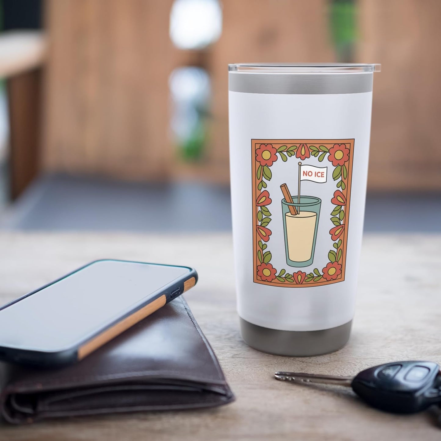 No Ice Cocktail Lover Retro Floral Drinking Design Stainless Steel Insulated Tumbler
