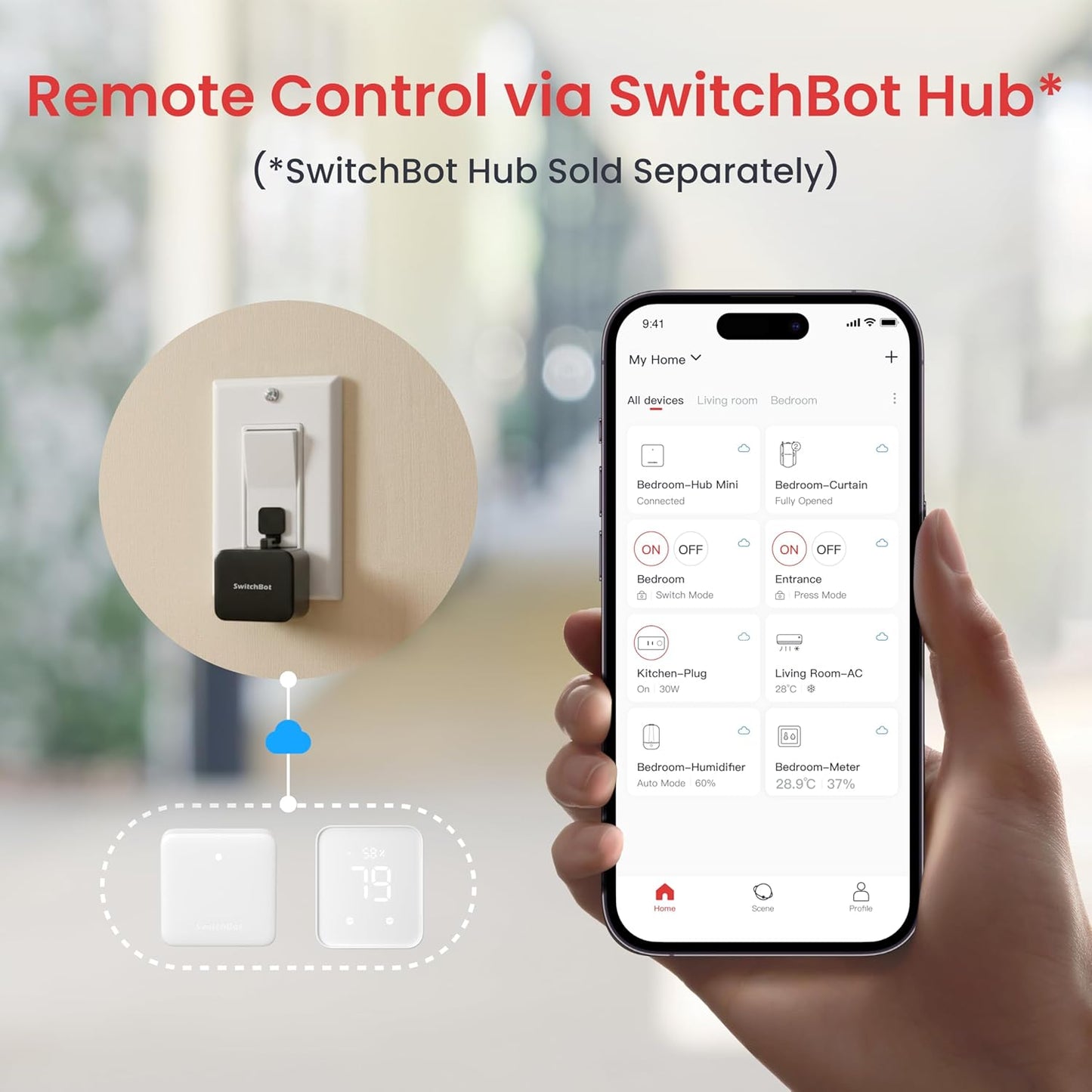 Switchbot Smart Switch Button Pusher (Bluetooth) – Fingerbot for Rocker Switch/One-Way Buttons, App Timer Control, No Wiring, Optional Hub Required for Voice/Remote, Black