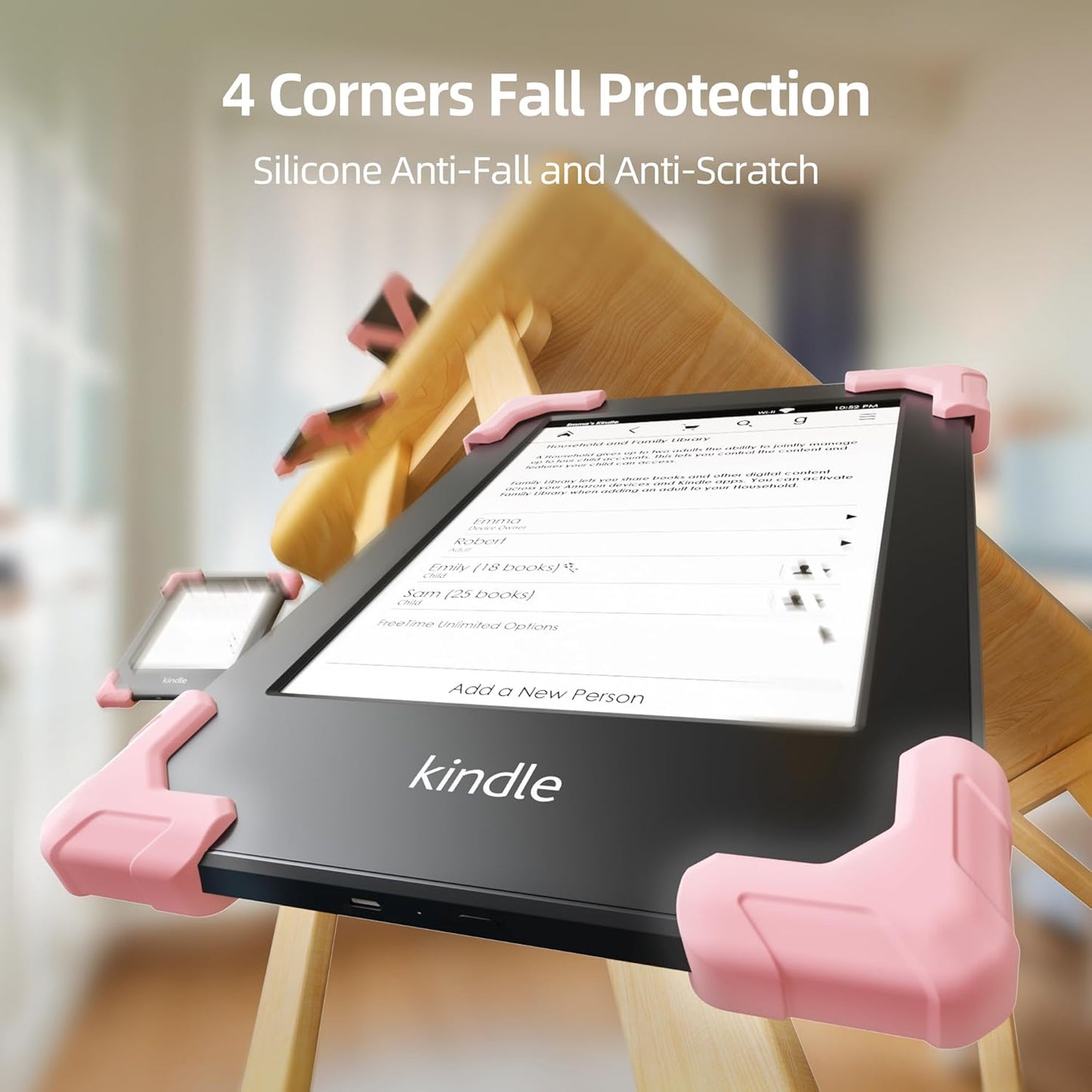ELETIUO Hand Strap for 6" Kindle/Kobo/Kindle/E-Readers -Paperwhite 7-10 Gen,2 Pack Ergonomic Silicone Finger Grip,Secure One-Handed Holder for Comfortable Reading Accessories,Medium-Pink