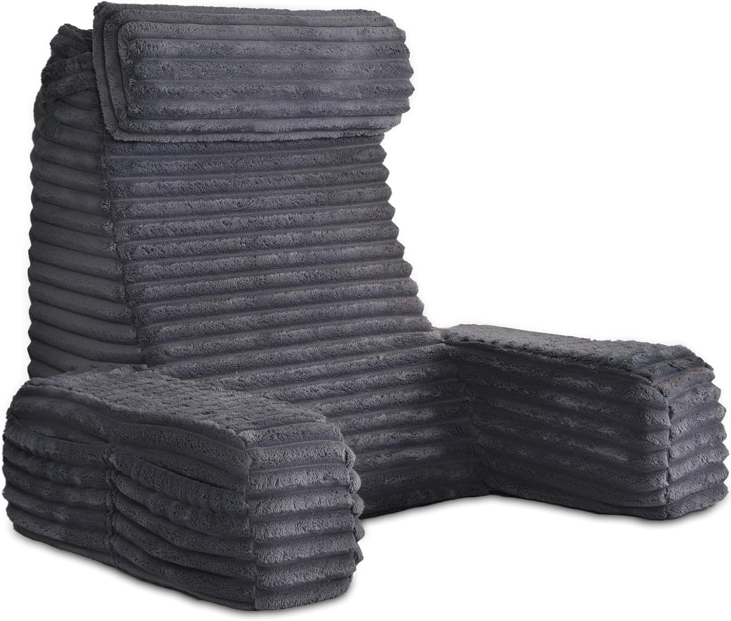 Back Pillow for Bed Sitting Up — 22" XL with Armrests, Big Pockets, Soft Support Chair (Dark Grey)