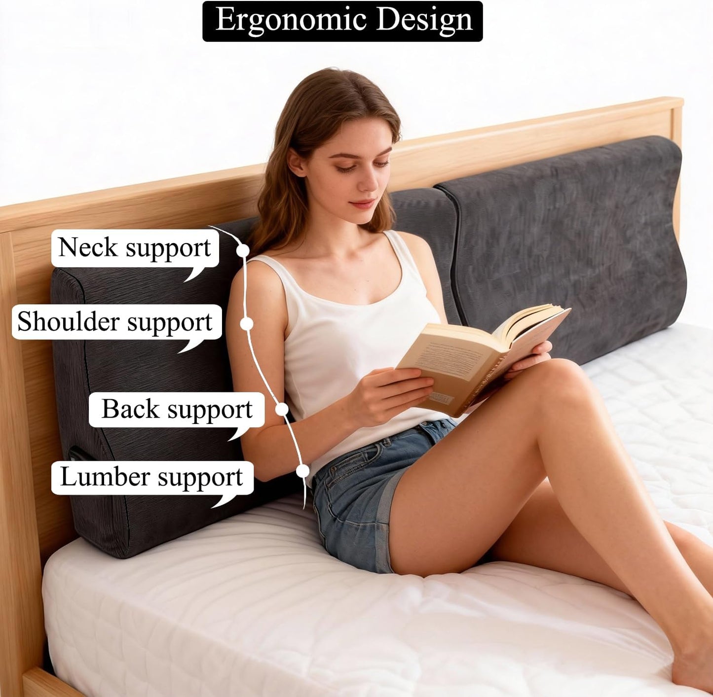 Queen Wedge headboard Pillow with Firm Foam Triangular Bed Wedge Pillow for Headboard Large Couch Back Support Pillow for Bed Sitting up Replacement, Gray