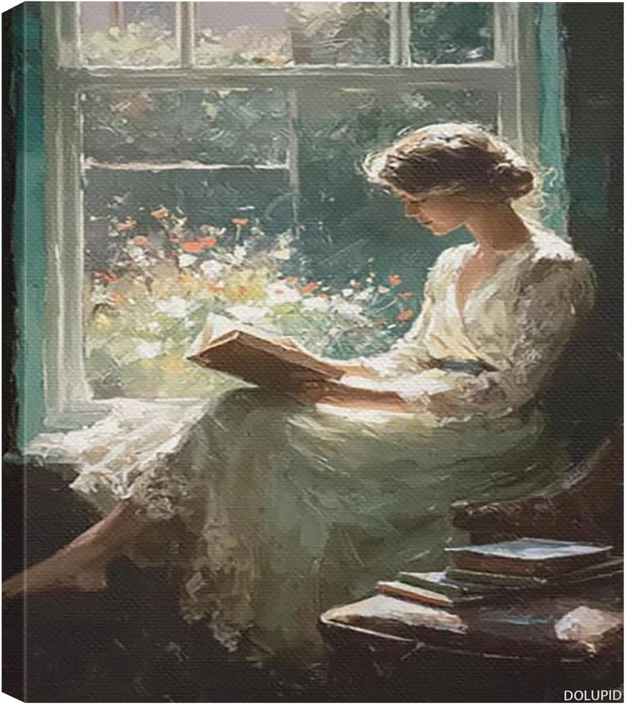 Aesthetic Poster a Woman Sitting by the Window Reading Framed Living Room Office Wall Art Home Decor 8x10inch