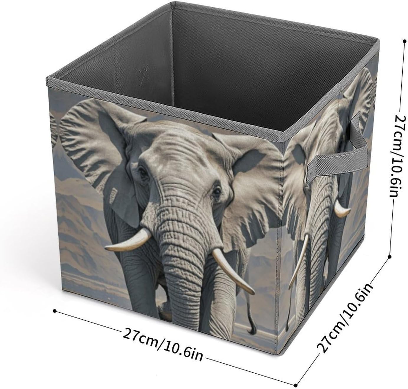 Elephant Pattern Storage Bins with Handles Fashion Large Storage Cubes Sturdy Foldable Storage Boxes Space-Saving Storage Baskets for Home Office Clothes Closet Organizers
